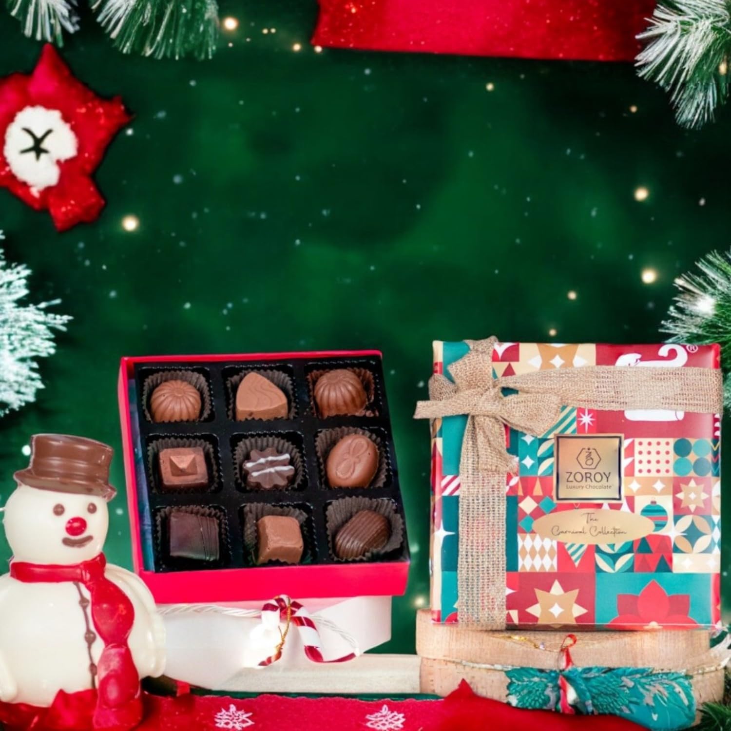 ZOROY Luxury Chocolate Happy Christmas themed Box Of 9 Assorted Milk & Dark Truffle Chocolates For Corporate Xmas Celebration Family Friends neighbours Kidz - 90 Gms