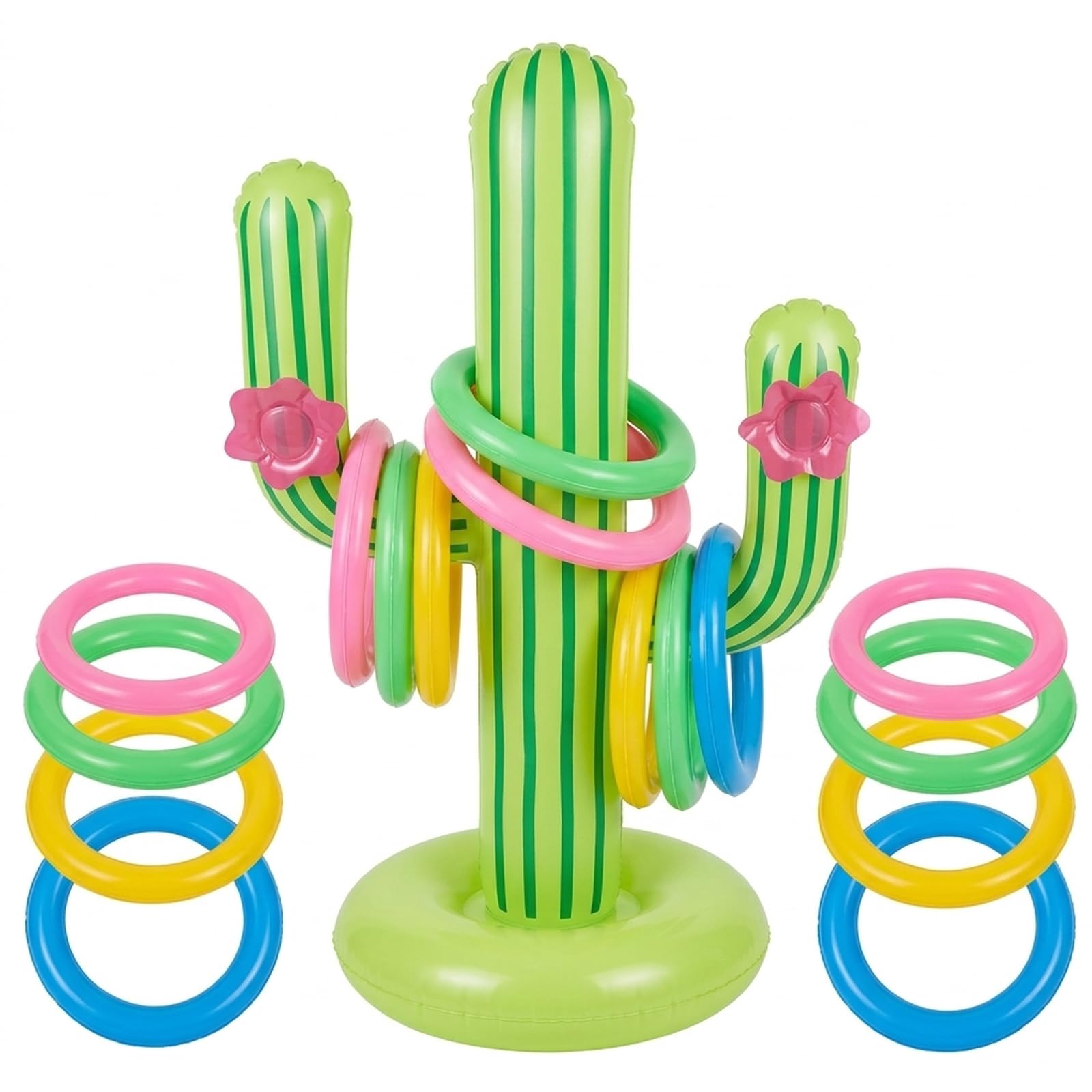 9 Pcs Inflatable Pool Games and Beach Games, Inflatable Cactus Ring Toss Set with 8 Rings, Swimming Pool Games and Outdoor Activities, Ideal for Birthday Parties and Family Gatherings