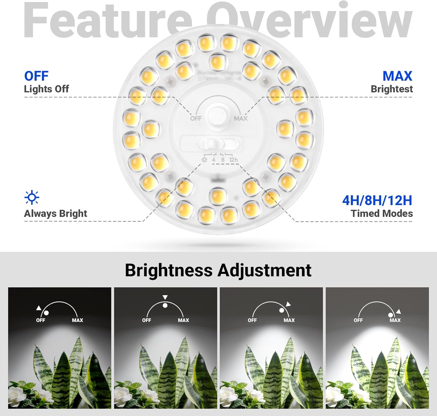 Barrina Orbgrow OG11A2 Clip On Grow Lights for Indoor Plants, Integrated Stepless Dimming & Timing, 5000K 22W(2 x 11W, 200 Watt Equiv), Full Spectrum 2-Gooseneck with E26 Plant Light Bulbs