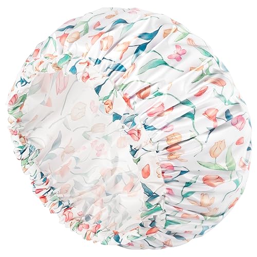 Aquior Gorros de ducha, reutilizables, de dos capas, impermeable, para mujeres, gorro de ducha para cabello largo y grueso, para todas las