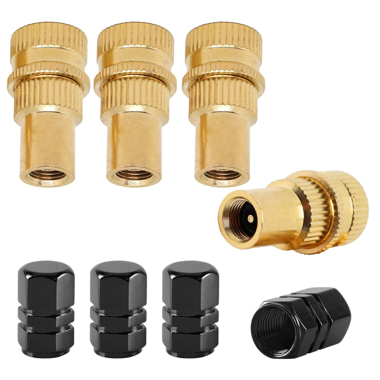 Zurligi 4 Pcs Tire Deflator Kit, Adjustable Universal Off-Road Tool for Car, Truck, Motorcycle, ATV Tires, 6-30 PSI Rapid Deflation Screws, Includes Valve Stem Caps, Essential for Outdoor Adventures