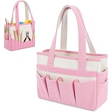 SilTriangle 14oz Pottery Tool Bag with Multiple Pockets Pink Canvas Art Supply Organizer Tote Bag for Storing Clay Sculpting Ceramic Tools Washable Canvas Craft Tote for Yarn and Crochet Supplies