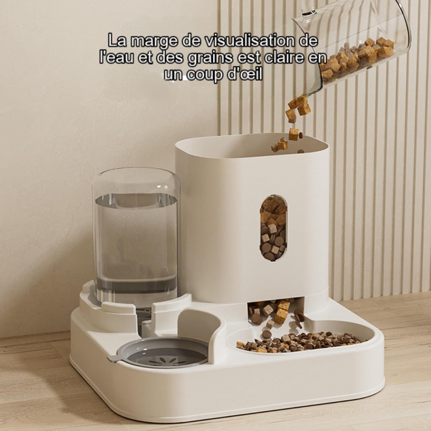 Distributore automatico di cibo per gatti 2 in 1 per cibo e acqua, piccolo animale domestico, balena, grigio