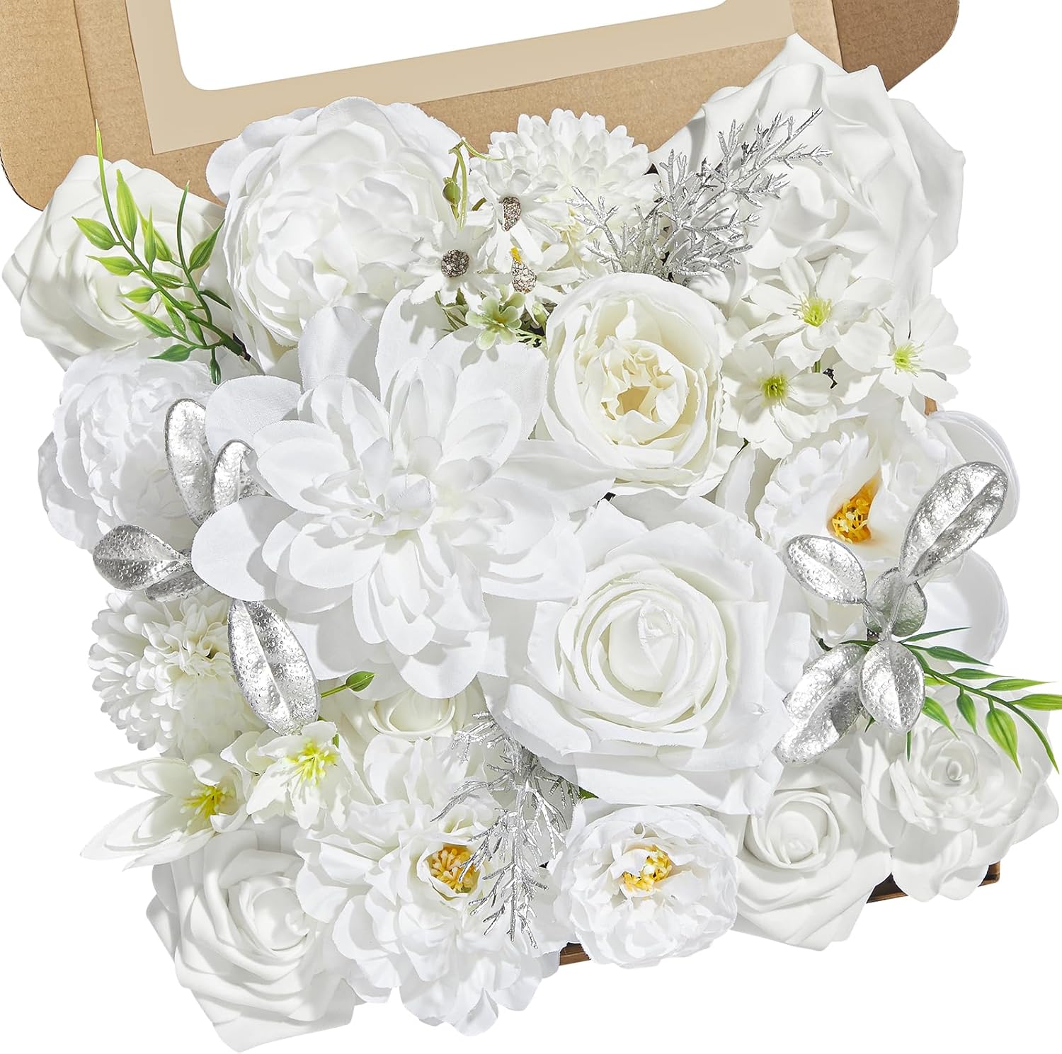 Serwalin White Artificial Flowers, Fake Silk White Flowers for DIY Wedding Bouquets, Wedding Cake Flowers for Table Centerpieces Baby Shower Birthday Party Home Decorations