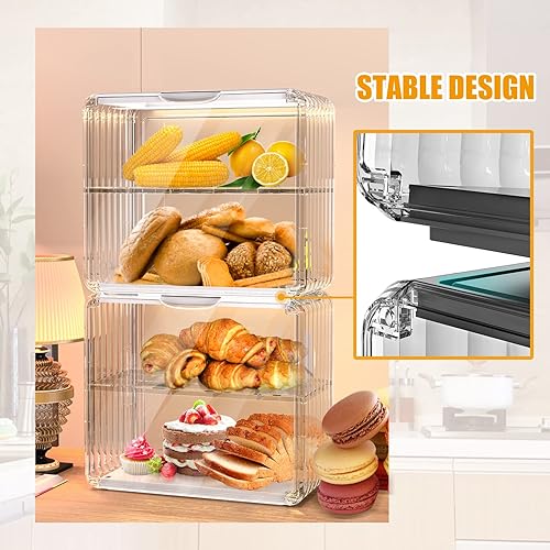Miniatura 4 de Panera de doble capa contenedor de plástico duradero para almacenamiento de alimentos cajas de pan transparentes para encimera de cocina panera para