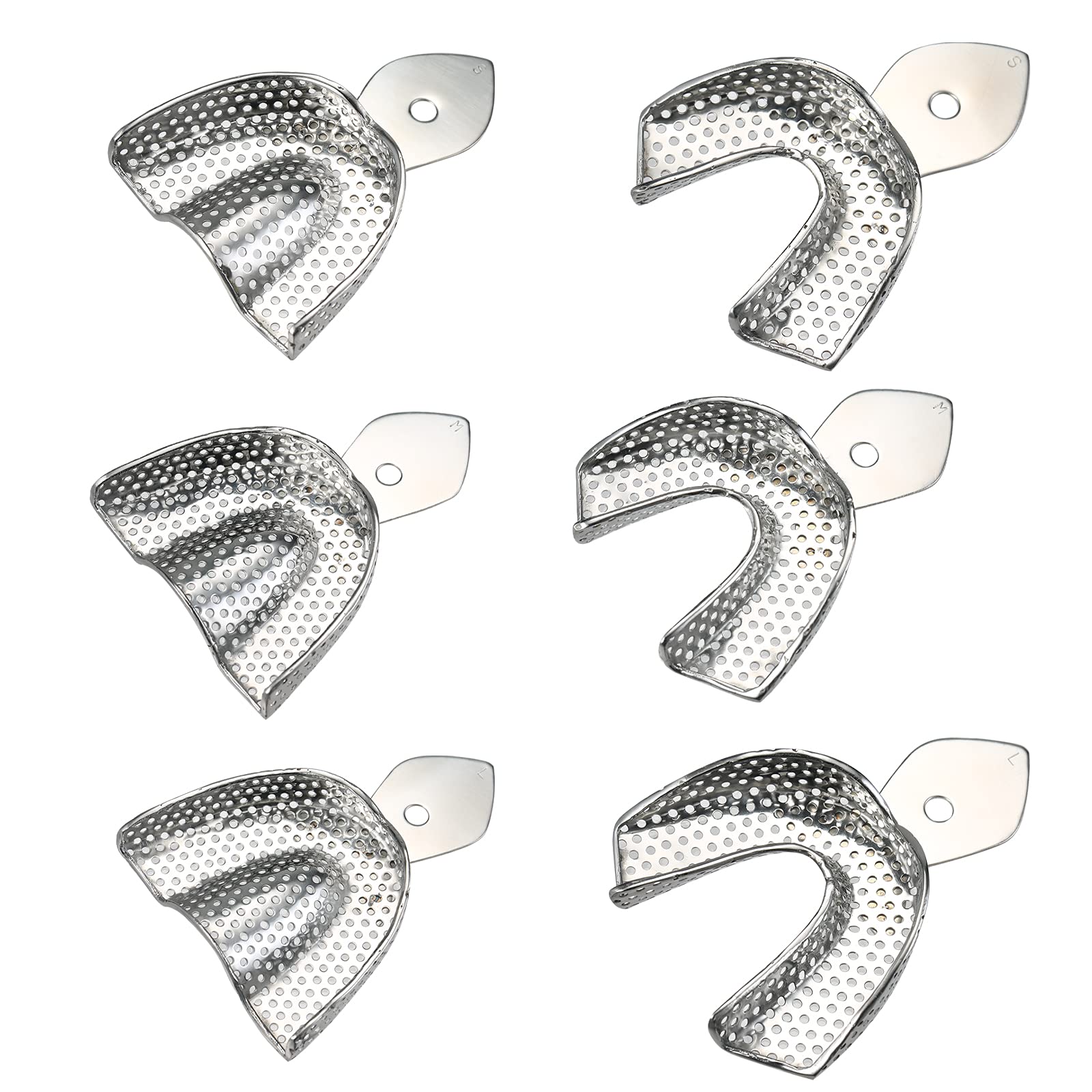 6pcs/set Dental Impression Tray Stainless Steel Teeth Tray Autoclavable Denture Instrument Trays Dentist Tools Teeth Holder Tray