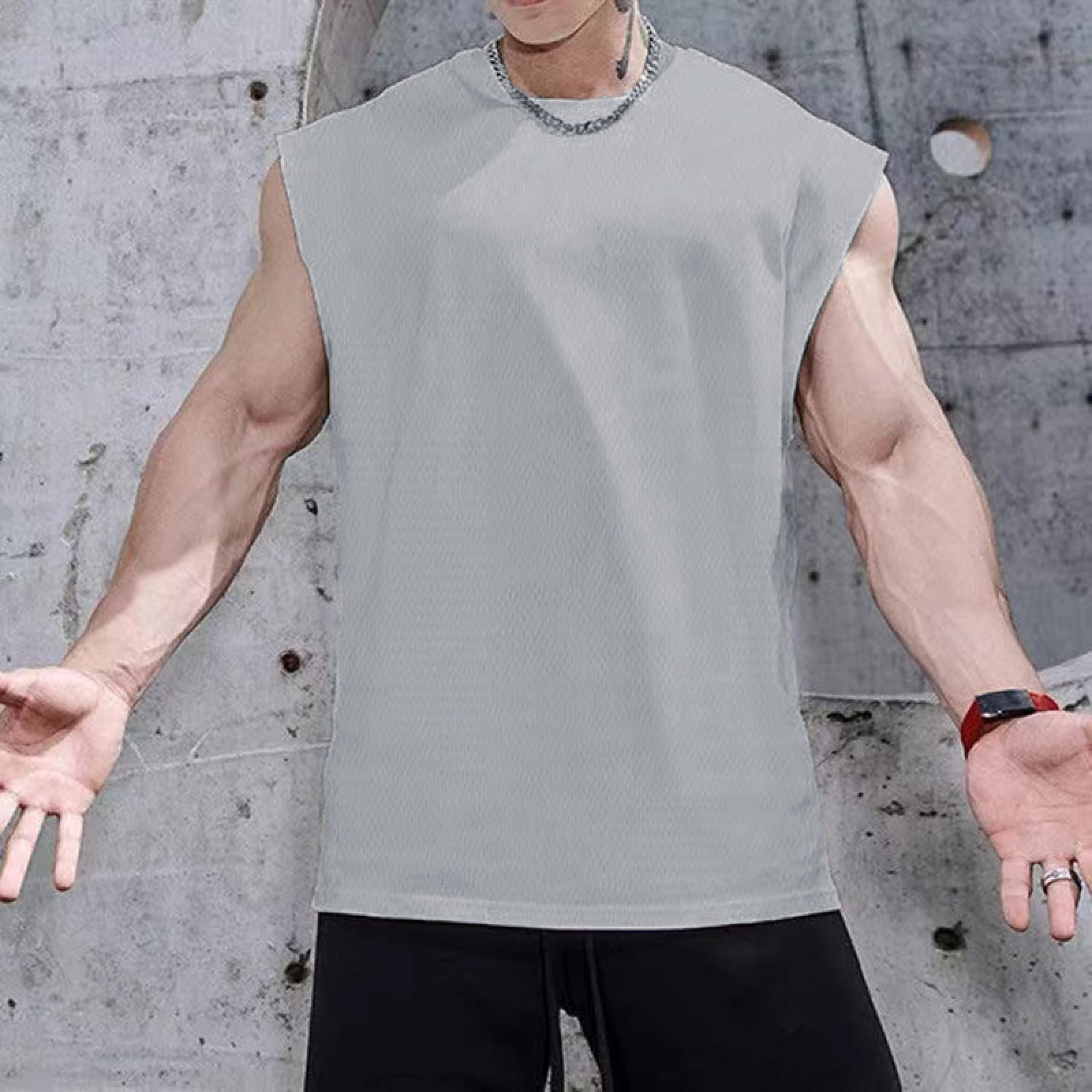 Sportkleidung Yoga-Kleidung Sport Outfit Fitness Yoga Anzug Einfarbiges Mesh-Fitnessstudio-Bekleidung Herren Bodybuilding Stringer Tank Top Schnell Trocknendes Ärmelloses Shirt Fitness Weste Workout