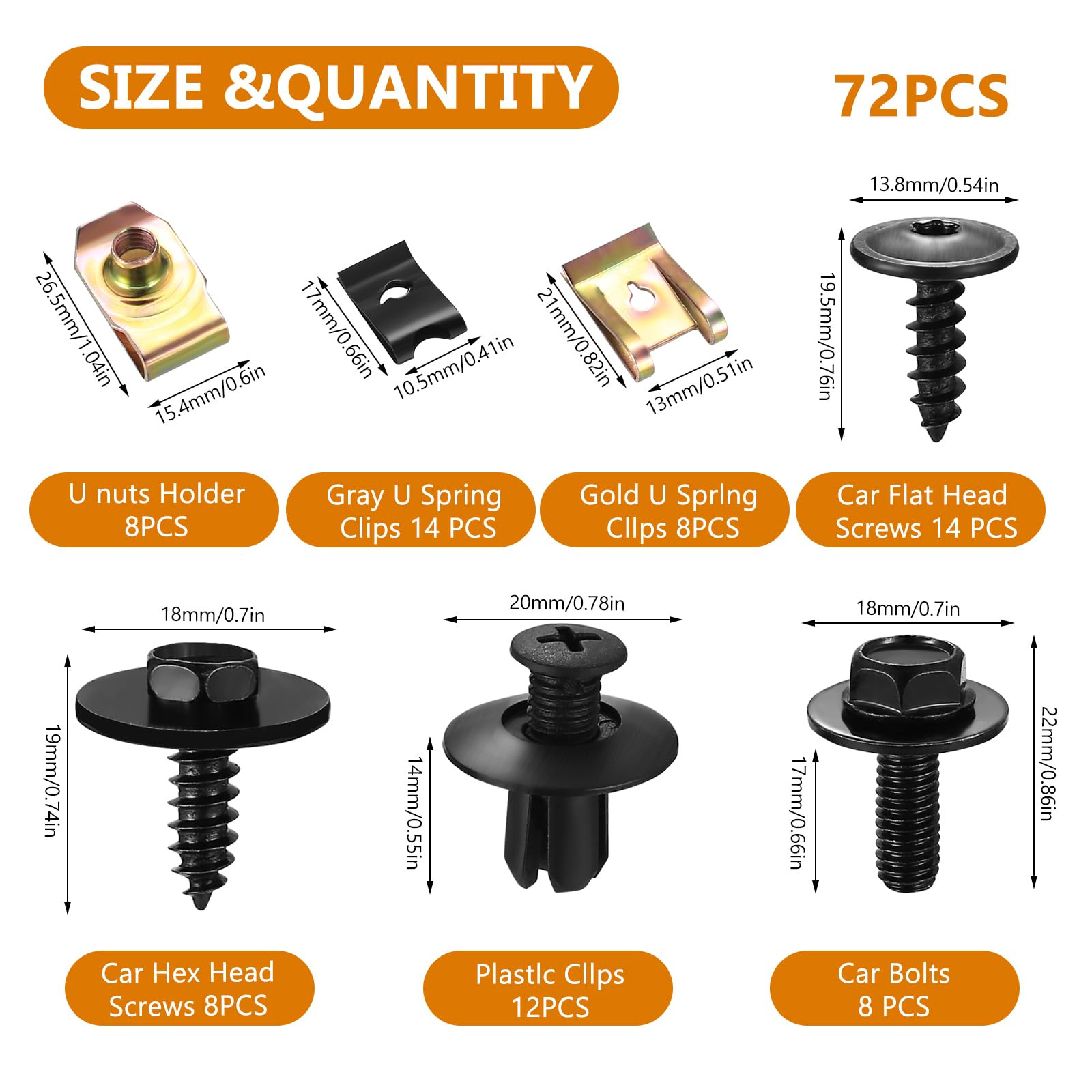 40 Pezzi Dadi a U con Viti per Auto Clip, Bulloni di Fissaggio per Paraurti Auto con U-Clip Viti Nut, Set di Dadi per Carrozzeria con Viti, Viti Carene Moto Dadi