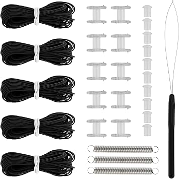 RV Pleated Shade Repair Kit Includes Five 20 FT Cords, Ten Cord Retainers, Ten Cord Bushings, Three Springs and Cord Threading Tool for Repair of RV Pleated Blind-Black