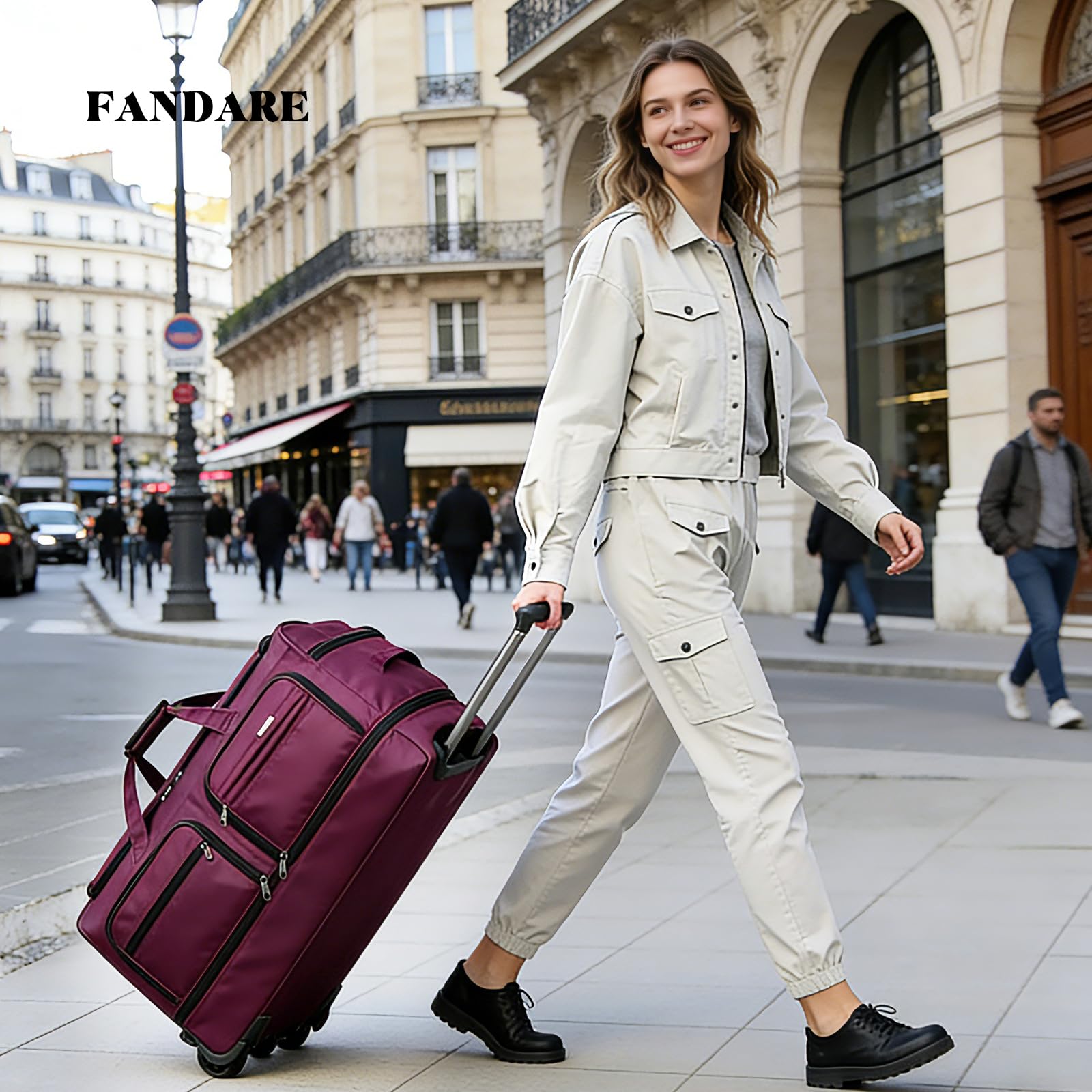 FANDARE Bolsa de Viaje con Ruedas Bolso de Mano Deporte Mochila Convertible Equipaje de Cabina Hombre Mujer Carritos de la Compra, Bolsa de Viaje Ligera Negocios Maletín Cartera Mensajero Morado M