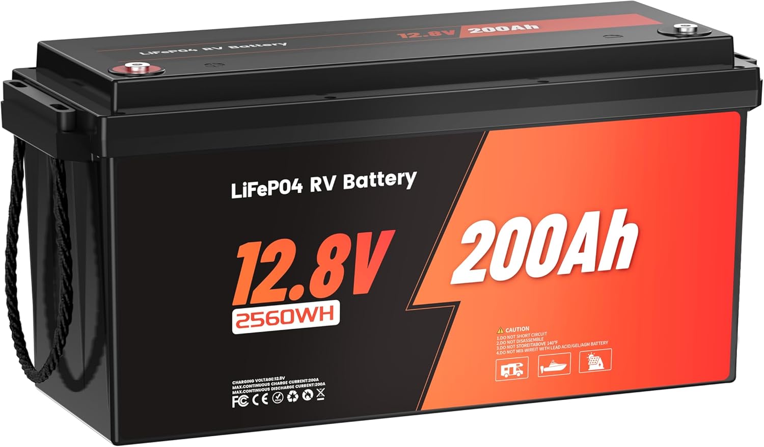 12V 200Ah LiFePO4 Battery, Built-in 200A BMS, 4000+ Deep Cycles, Max 2560W Power Output, FCC&UL Certificates, 10-Year Lifetime, Perfect for RV, Solar, Marine, Off-Grid, etc.