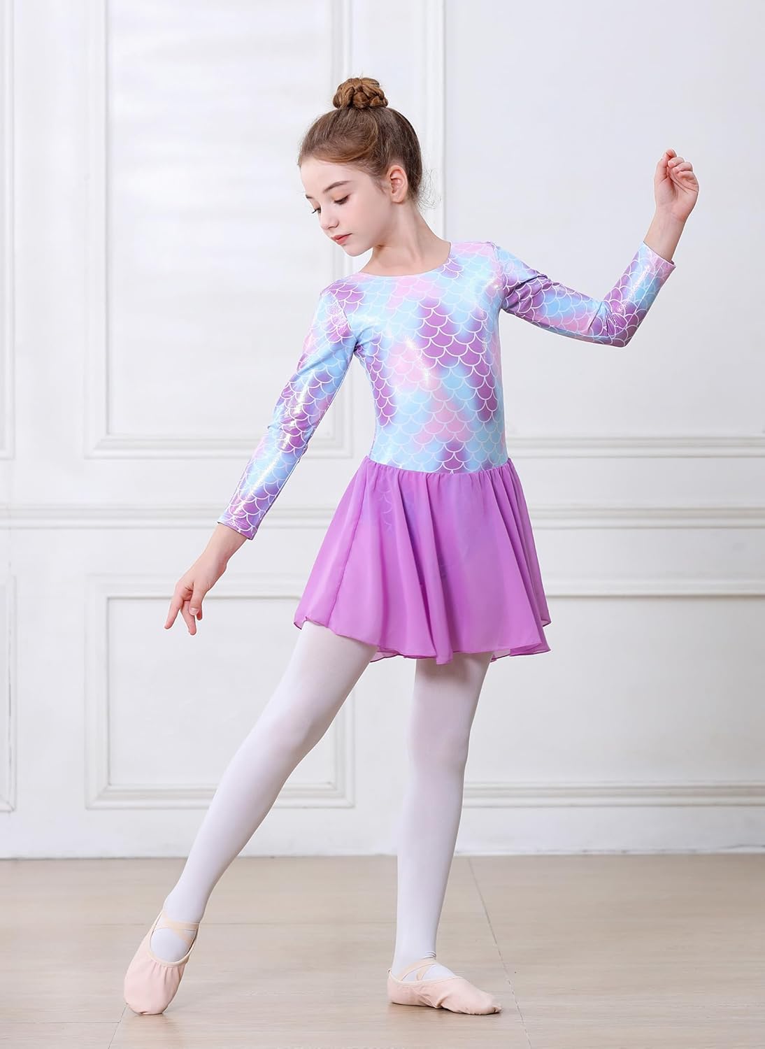 DIPUG Ballet Leotards for Girls Dance Leotard Long Sleeve Girls Dance Dress - Image 6