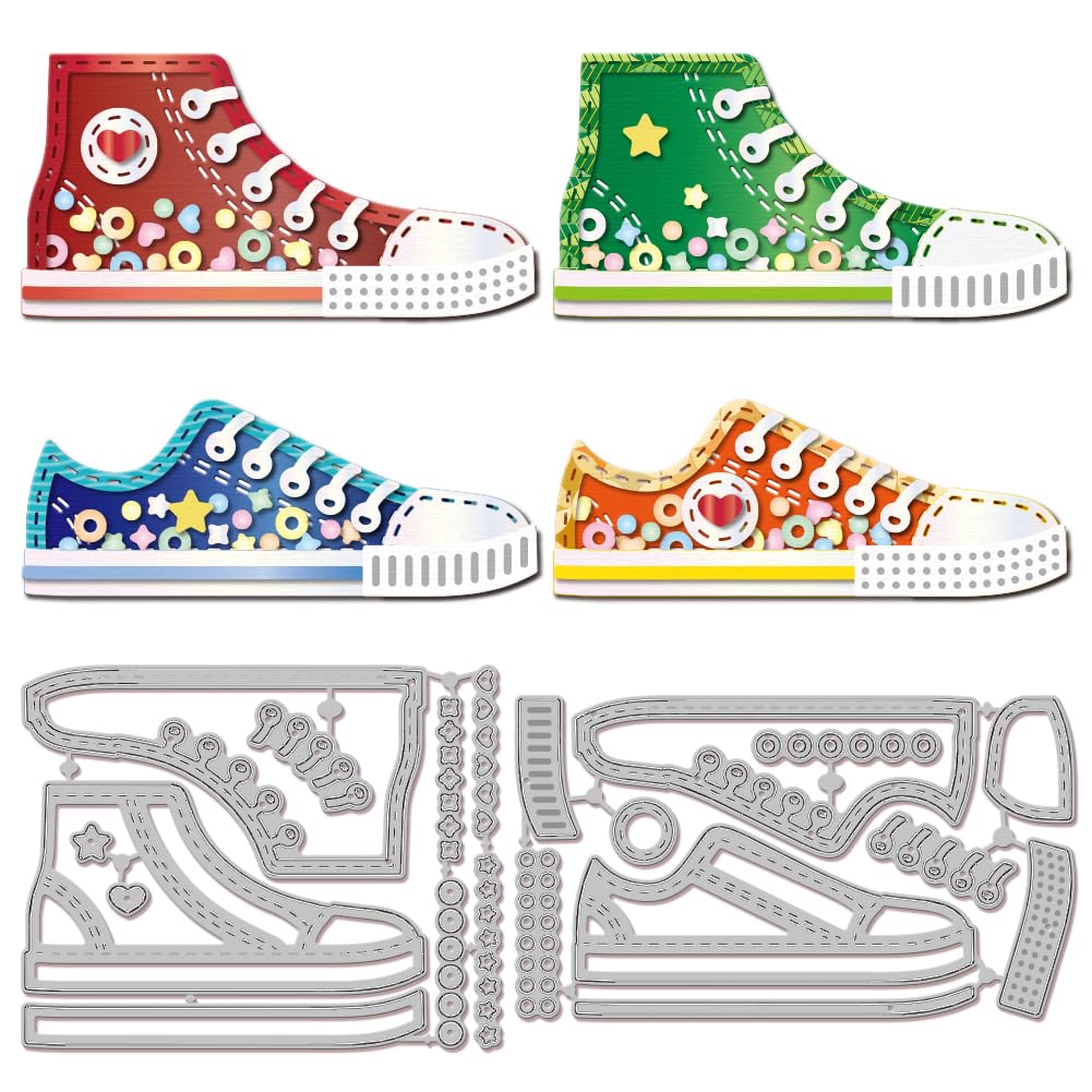 GLOBLELAND Sports Shoes Shake Cutting Dies for DIY Scrapbooking Metal Sneakers Shake Decor Cut Dies Shoes Die Cuts for Card Making Embossing Photo Album Craft Decor