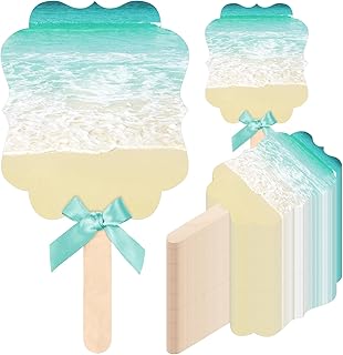 Huwena 50 Sets Wedding Fans for Guests Thank You for Celebrating with Us Fans Hand Fans Handheld Folded Fan Baby Shower Favors for Bridal Bridesmaid Gift Church Dancing (Blue and Green,Beach)