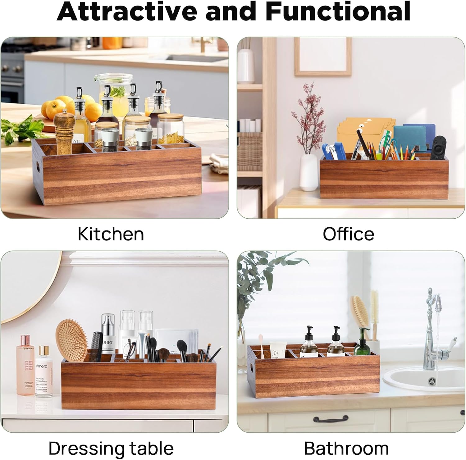 Eleckey Acacia Wood Utensil Holder Organizer for Party，Paper Plate Dispenser for Kitchen Counter