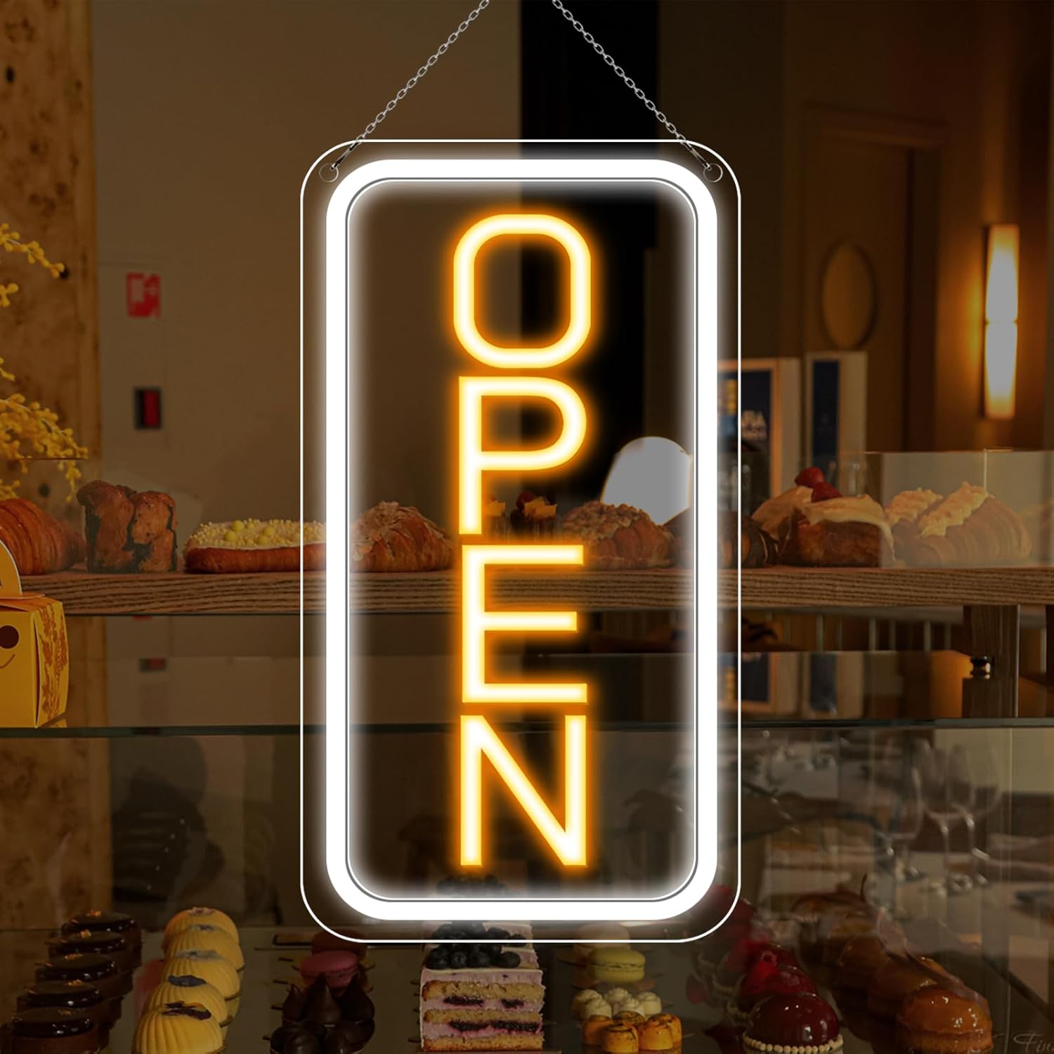 inShareplus 16"x 9" Super Bright Open Sign,12V LED Neon Open Signs for Business for Window, with ON/OFF Switch, Electric Light up Signs for Stores, Restaurants Retail Shops (Yellow-White-Vertical) - Image 8