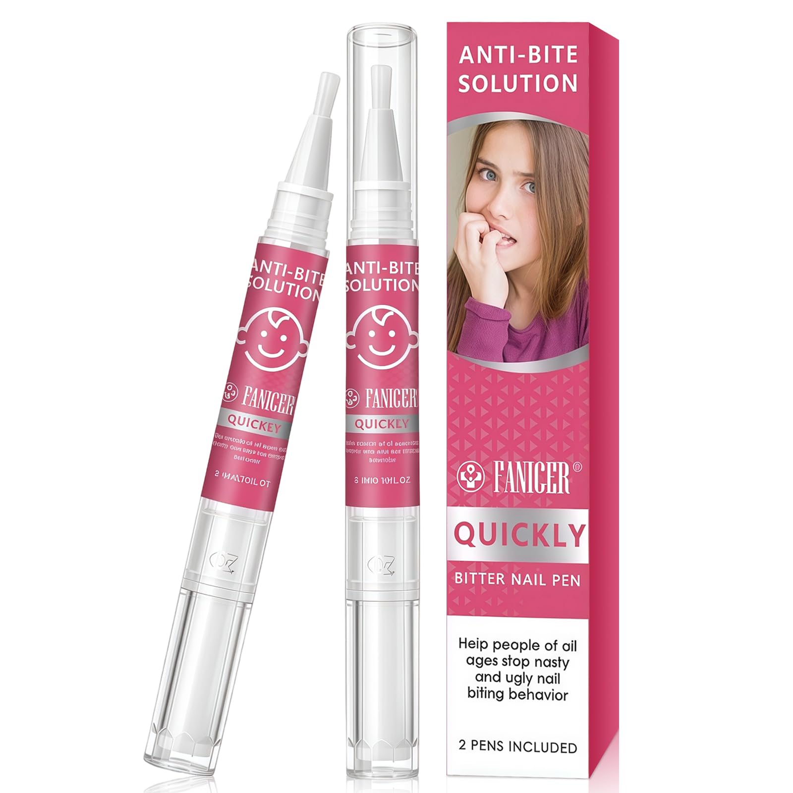 2 Stylos Vernis Amer Anti Ronge Ongles, Stylo Anti-Rongement d'Ongles, Amers pour Enfants et Adultes, Aide à Prévenir le Rongement des Ongles et Succion de Pouce, Facile à Appliquer, Effet Durable