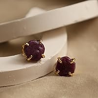 Vista 117 de Gempires Natural Raw Prong Setting Stud Earrings, 8-10 mm Crystals Earring, Handmade Jewelry, Gift for Her