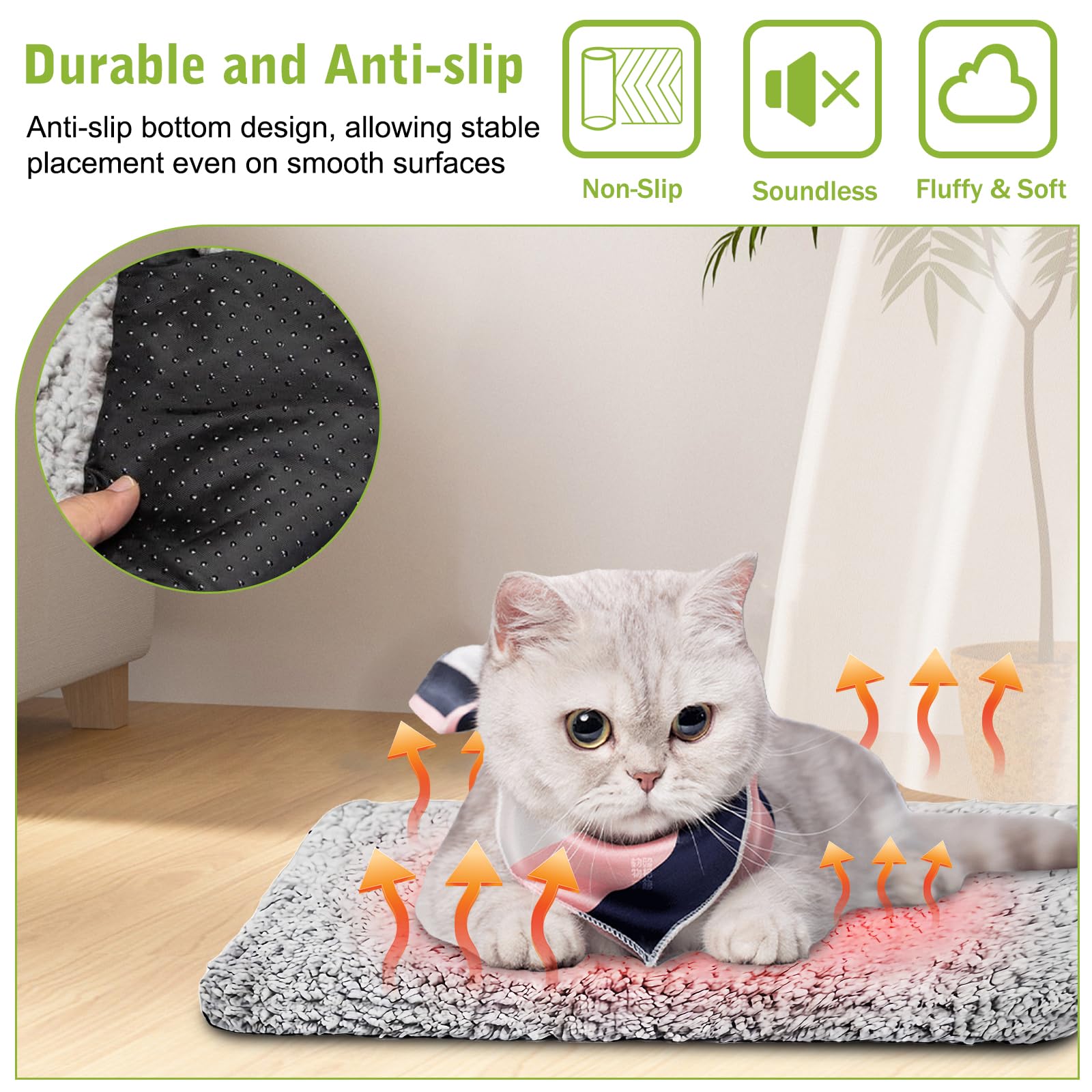 Couverture auto-chauffante pour chat : 70 x 46 cm, grise, couverture auto-chauffante, pour chiens et chats, lavable, couverture confortable pour chat, moelleuse et douce, coussin pour chat