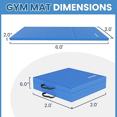 Miniatura 2 de Fitvids Esterilla de gimnasia plegable para hacer ejercicio, 2 x 6 x 2 pulgadas, con asas de transporte, de alta densidad, antidesgarros, portátil,