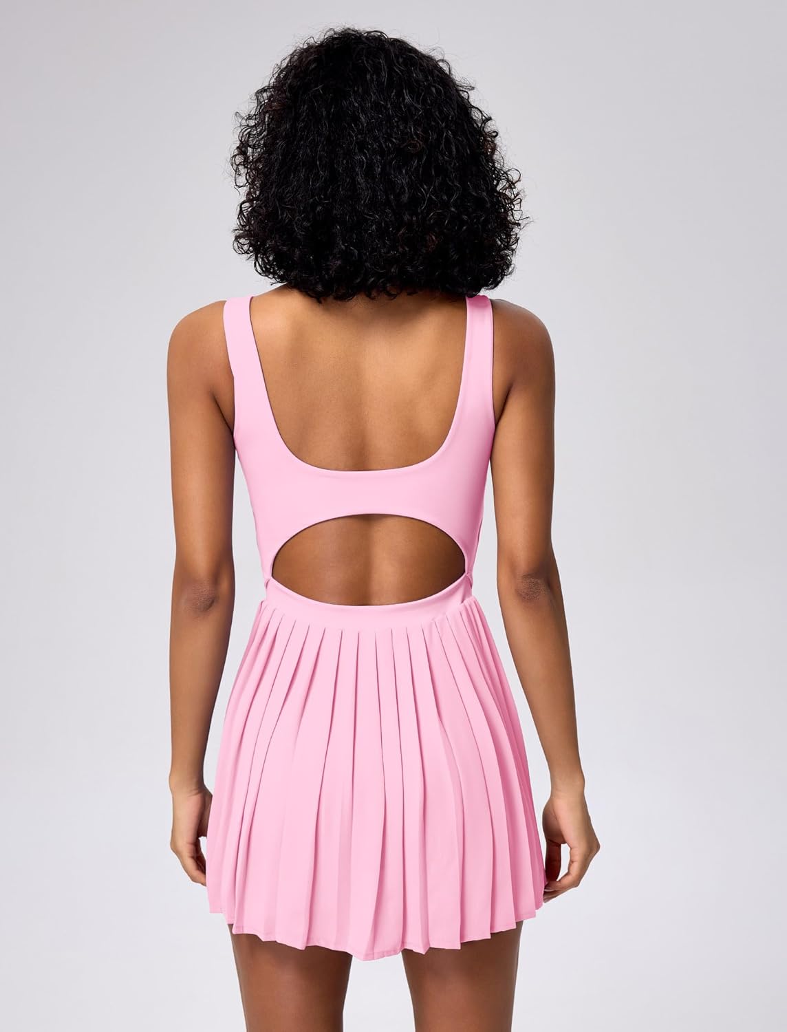 ABOCIW Tennis Dress for Women Square Neck Pleated Athletic Dress with Built-in Shorts & Bra Workout Golf Exercise Dress - Image 2