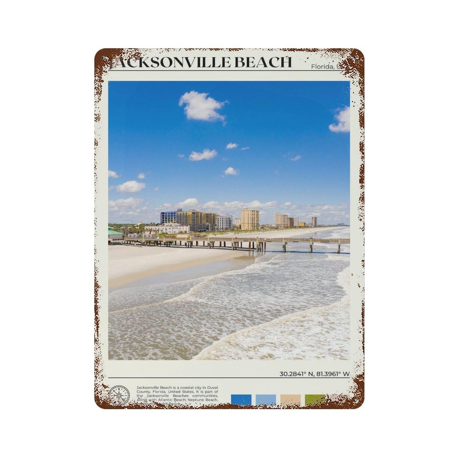 xiaoxiaoshen Real Photo Jacksonville Beach Florida Wall Decor Art Metal Tin Poster Modern Home Decor Art Home Bar Shop Decorations Vintage Sign 40x30cm