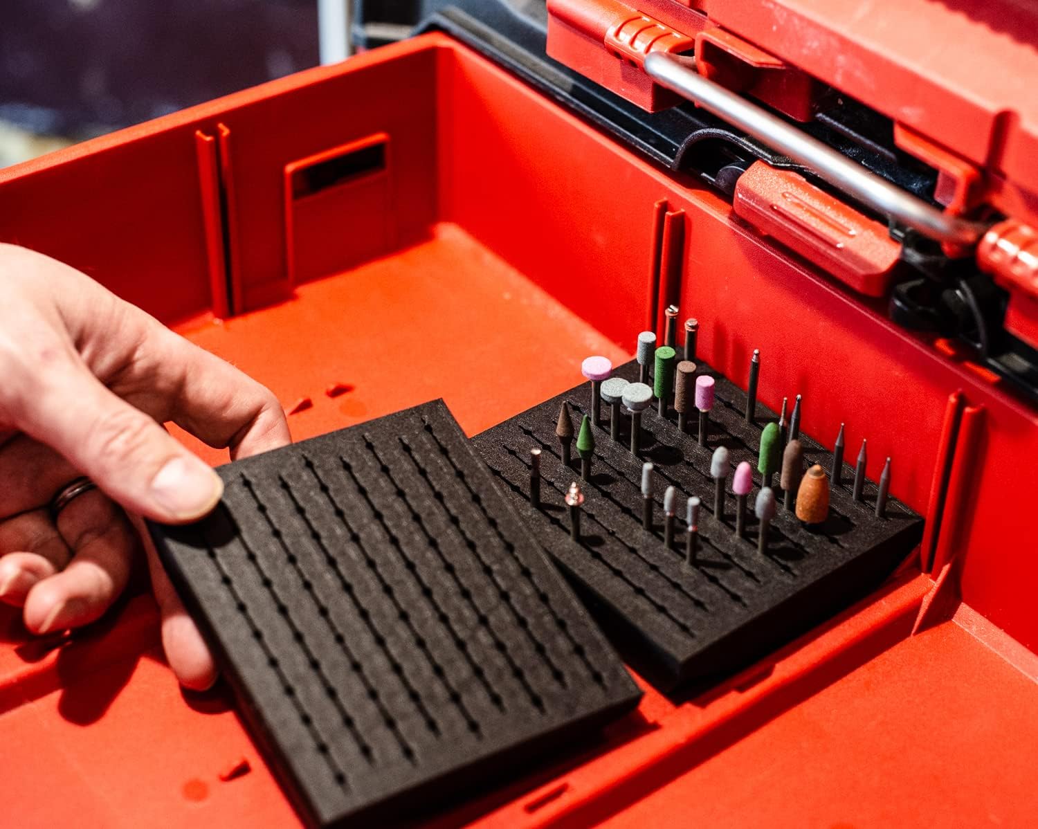 1/8" Shaft 95 Piece Rotary Bur Bit Holder/Organizer - Universal and Compatible with Milwaukee Packout 3 Drawer tool box