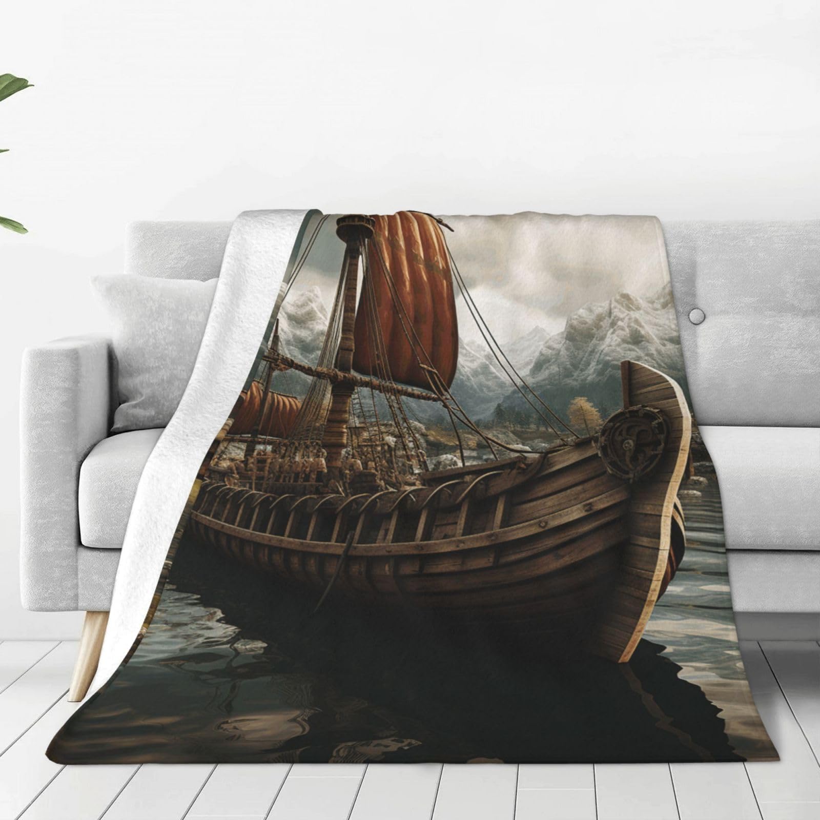 Paqolsmckr Black Throw Blanket 40"X30" Bed Blanket Old Viking Boat_78819509 Flannel Blankets For Sofa Reversible Plush Blanket Soft Cozy Throw Blankets For Couch Camping All Seasons