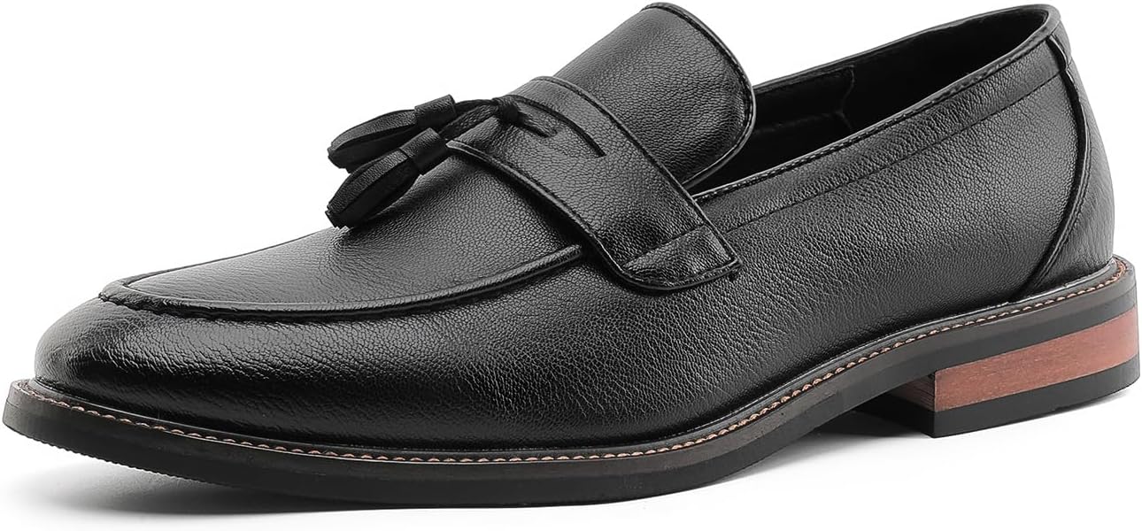 Tassels Loafers for Men's Retro Leather with Removable Height-Increasing Insole Comfortable Business Formal Penny Loafers Plain Toe Non-Slip Dress Flat Shoes for Causal Work Everyday Wear