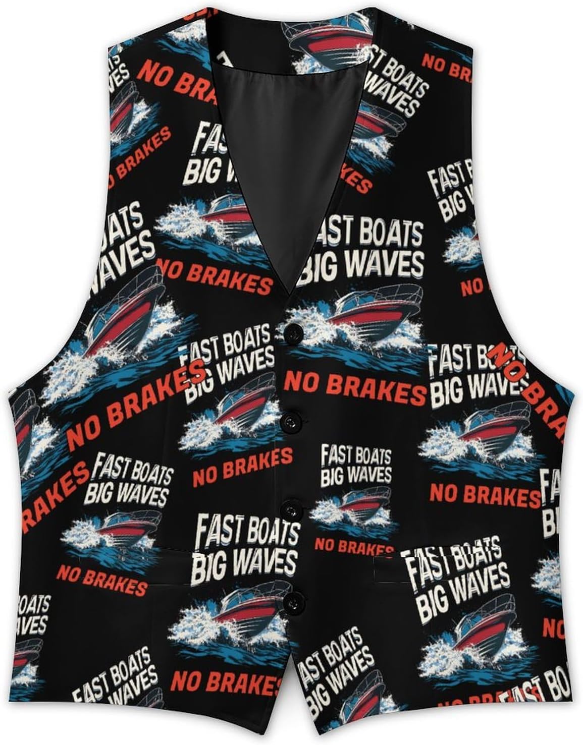 Funny Motorboating Suit Vest for Men Casual Business Tuxedo Slim Fit Suit Vests Lightweight Waistcoat