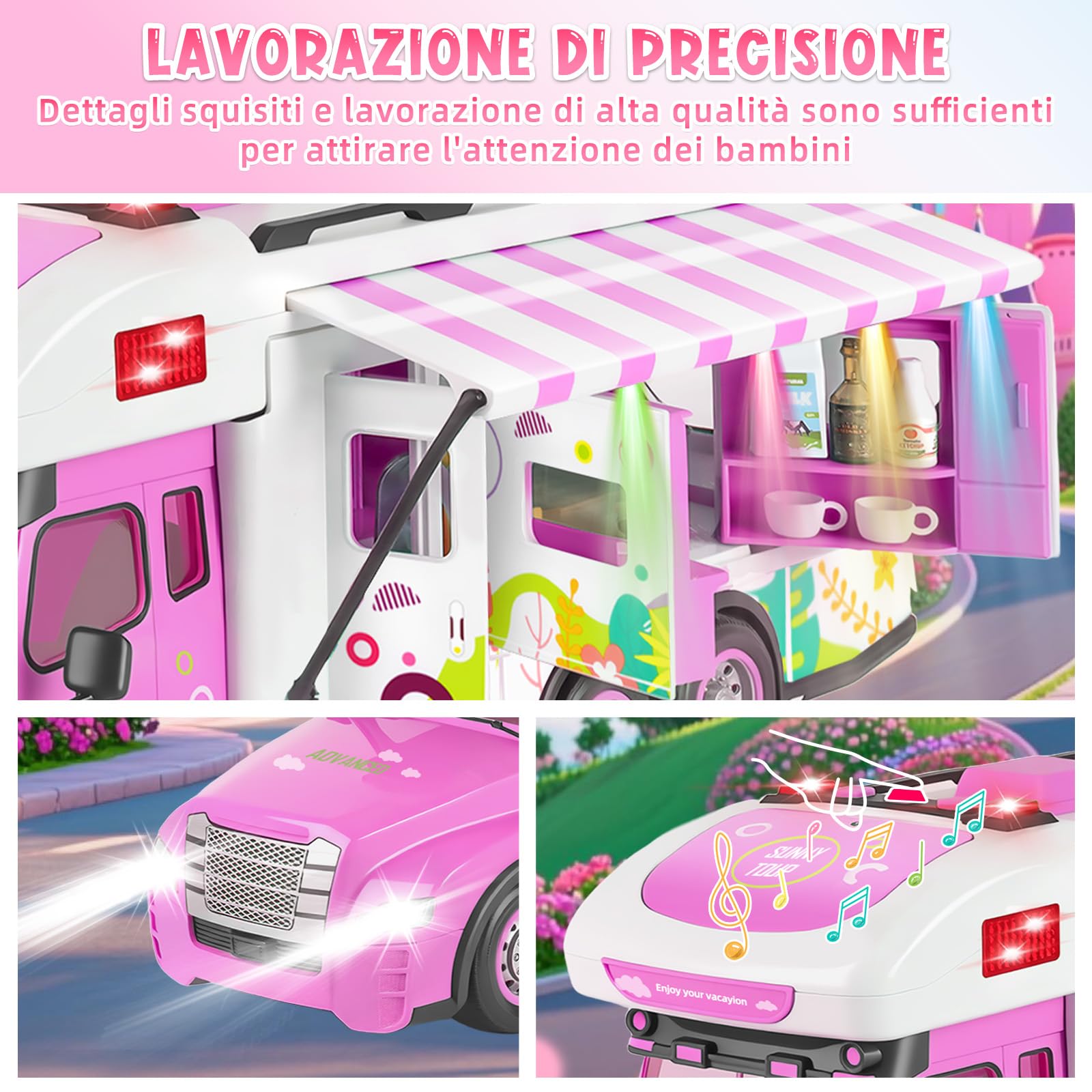Charmofun Macchina Telecomandata Per Bambina, Auto Radiocomandata Rosa Con 2 Bambole, Telecomando, Luci E Suoni, Auto Telecomandato Ragazze 6 -12 Anni, Natale Compleanno Regalo (Rosa)