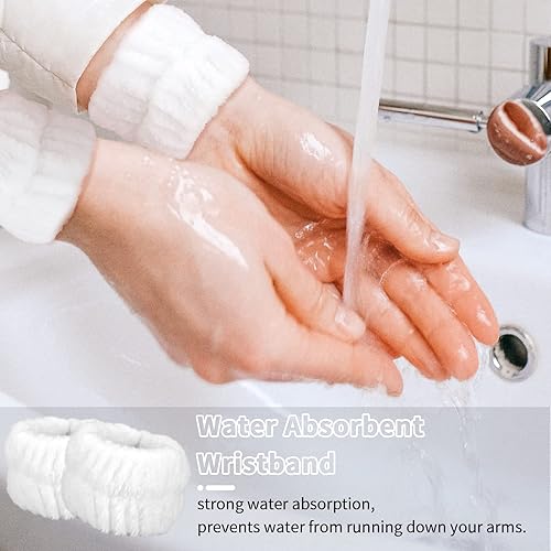 Miniatura 3 de WHAVEL Juego de 6 diademas y pulseras de spa, cintillo de lavado facial, muñequeras para lavar la cara, maquillaje, cuidado de la piel, banda para