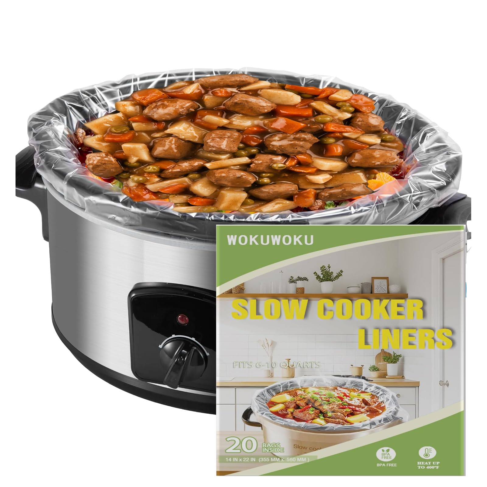 Extra Large Slow Cooker Liners, 20 Count Cooking Bags Size XL, Clear