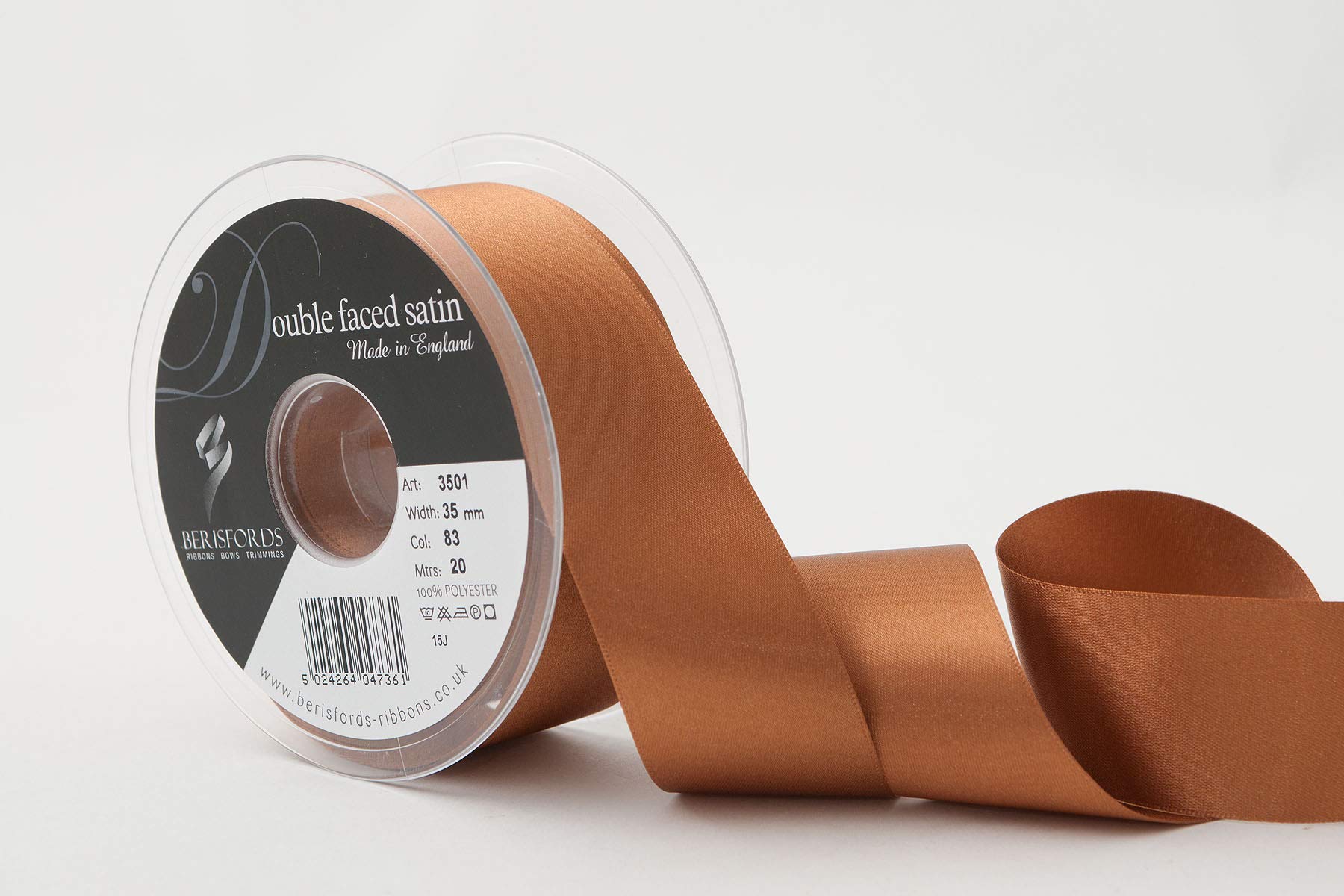 Berisfords Double FACE Poly Satin Ribbon, Sable, 35 mm