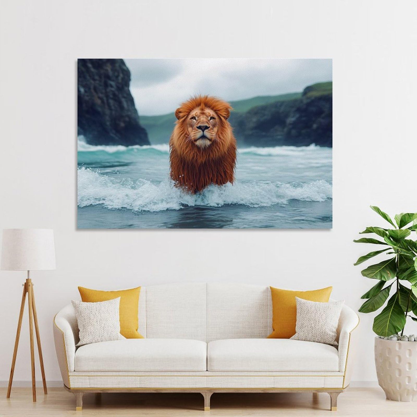 Junmoney Lion Emerging from The Ocean Room Decor Wall Art 20x30inch(50x75cm), for Bedroom, Guest Room Or Reading Nook, An Easy Wall Refresh for Bedrooms