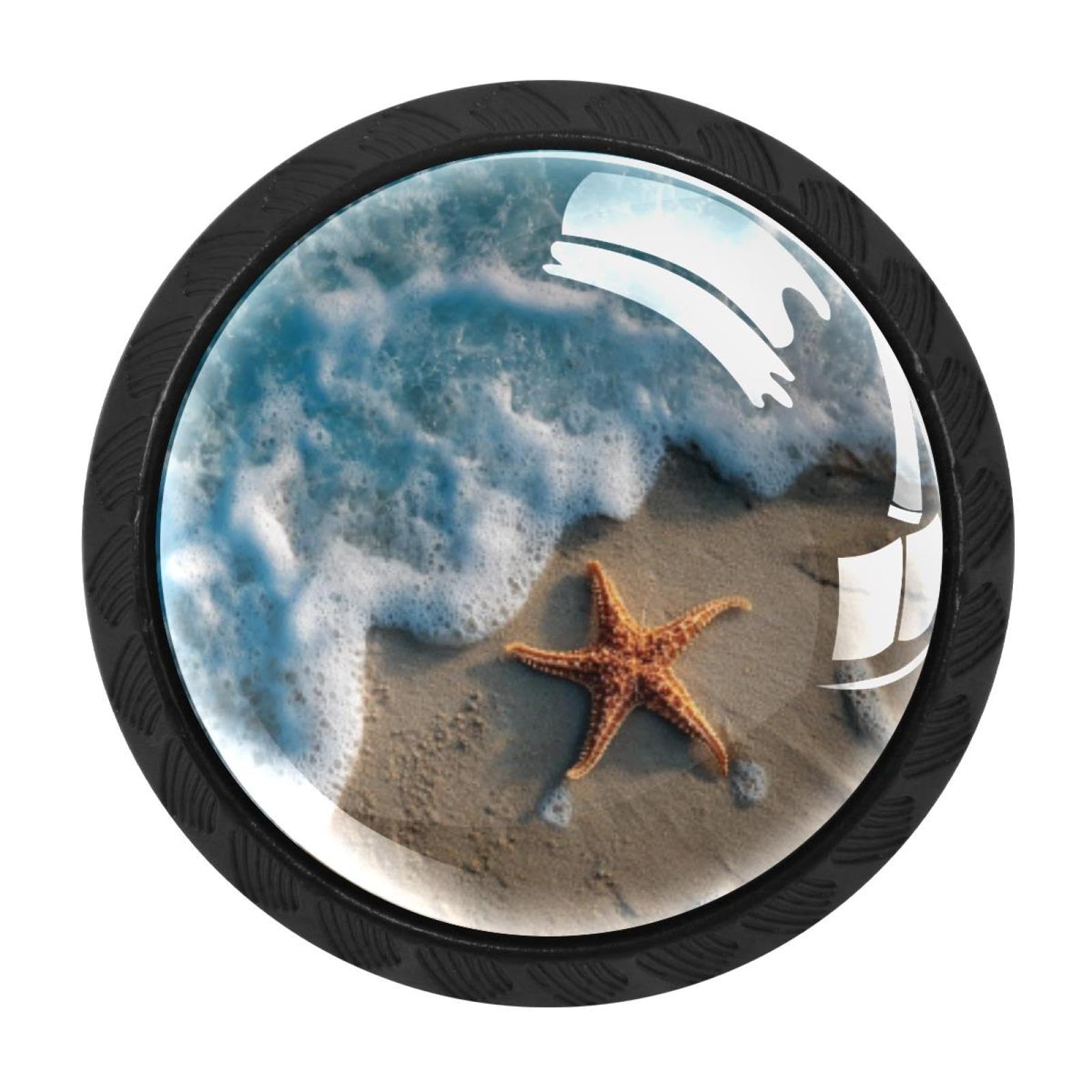 CHENZZZZ 4 Pieces Kitchen Cabinet Knobs Beach Waves Starfish (2) Drawer Knobs Dresser Knobs Drawer Pulls Door Knobs Dresser Drawer Handles Knobs for Dresser Drawers