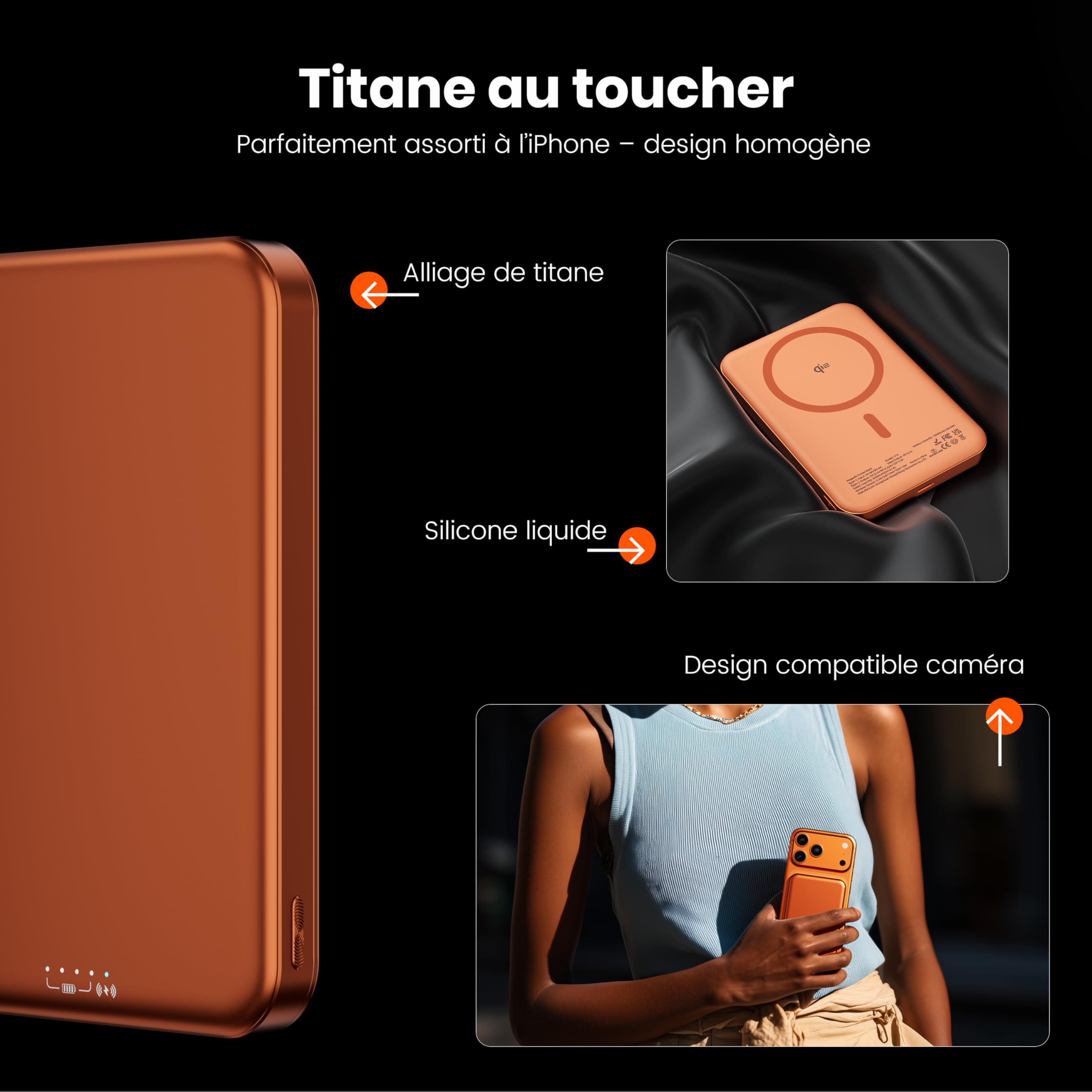 PD20W Batterie externe magnétique 10 000 mAh, design titane ultra fin, 14 mm, chargeur portable sans fil avec entrée et sortie USB-C, compatible avec iPhone 17/16/15/14/13/12 Series et Apple Watch