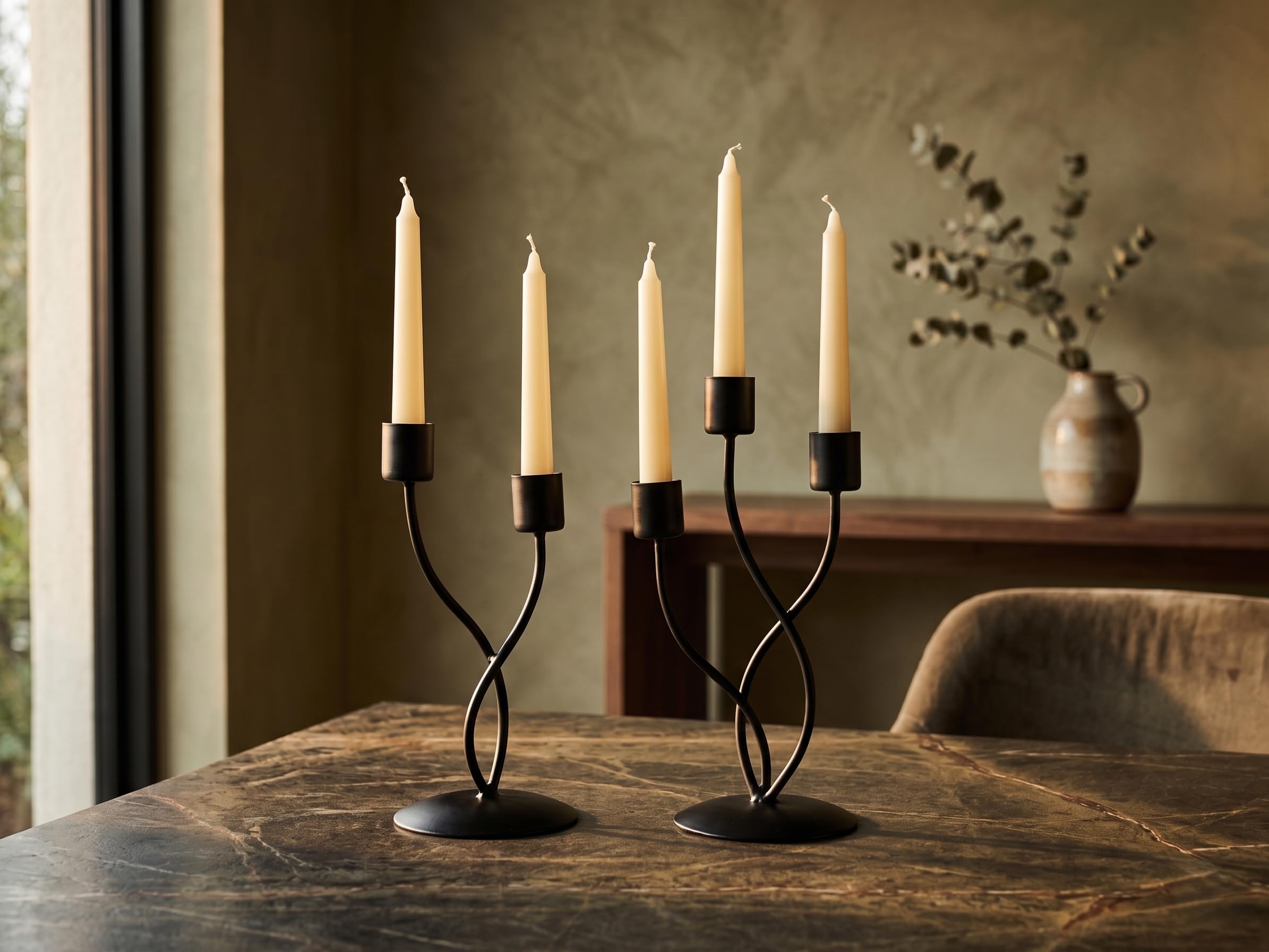Metal Core Black Metal Taper Candle Holder Set of 2, Decorative Twisted Wire Candelabra Centerpiece for Dining Table, Mantel & Living Room Decor (Matte Black)-image-3