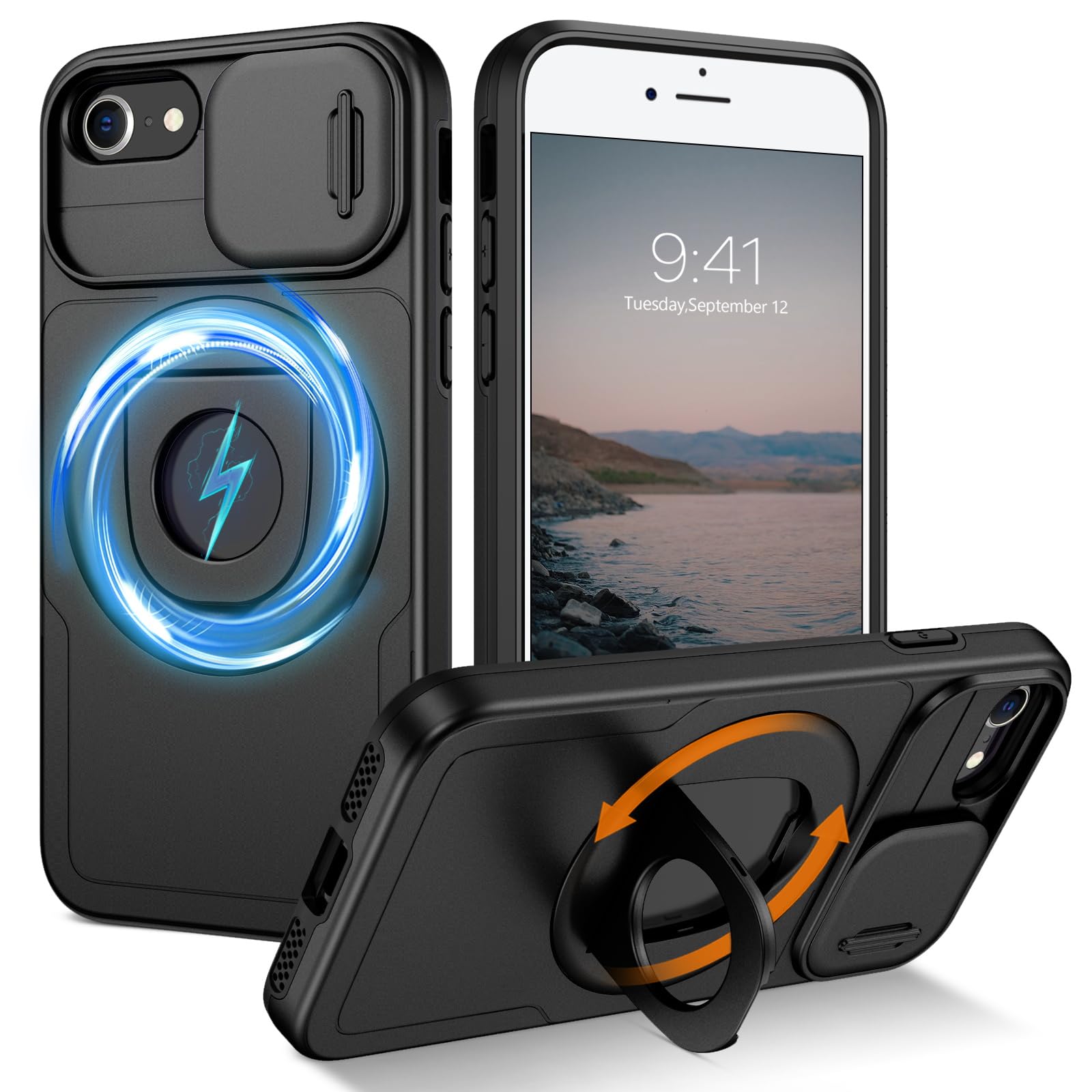 BENTOBEN for Magnetic iPhone SE Case 2022/2020, iPhone 7/8 Case [Compatible with Magsafe] Kickstand Ring Holder Translucent Design Shockproof