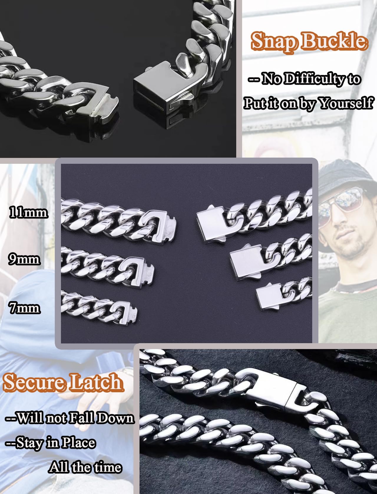 Collana Uomo Acciaio Inossidabile Sottile/Grosse 7/9/11/13 mm Collane Cubana Argento Chirurgico 316L Catena Donna Girocollo Catena Womo Inox Punk Hip Hop Rapper Catenina 45/50/55/60/70 cm