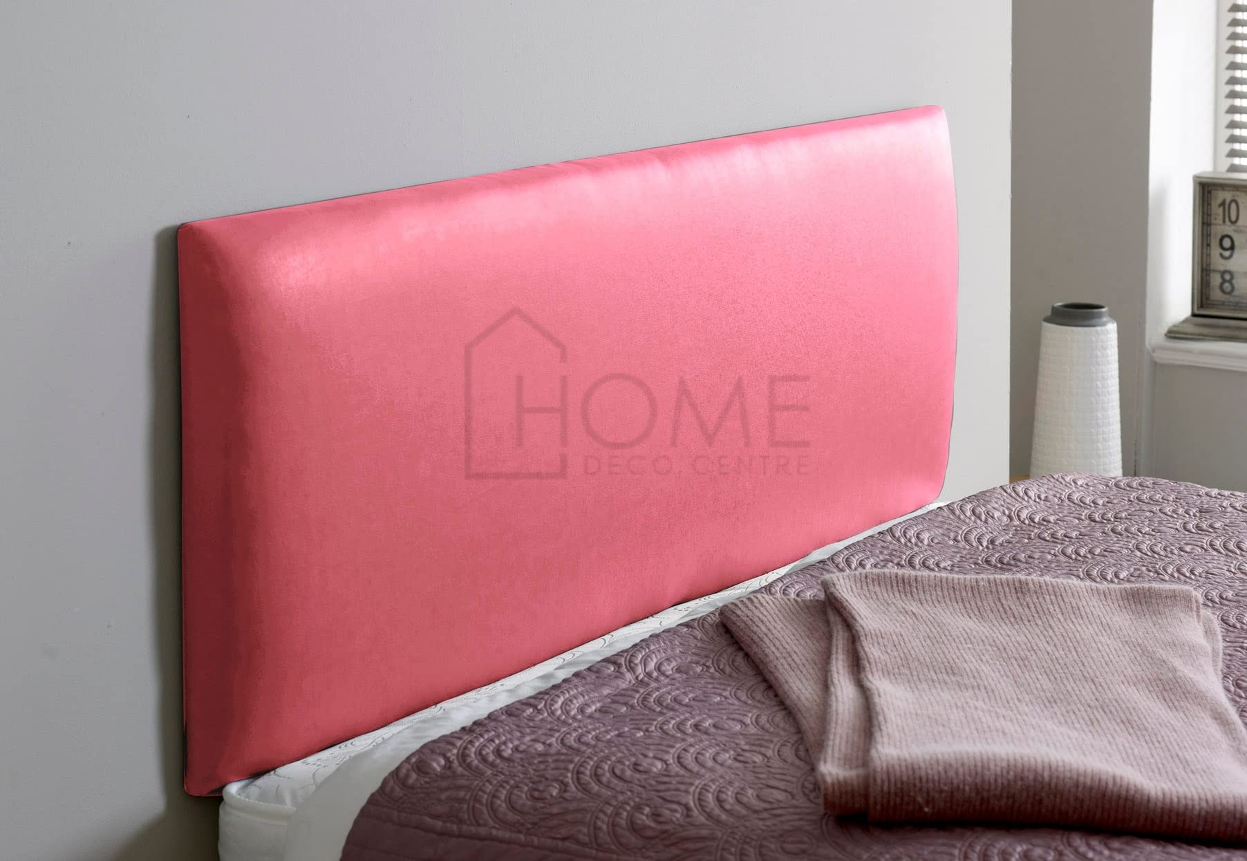 CROWNBEDSUK Faux Leather Divan bed Headboard 20" height thick padded (Pink, 4FT6 (DOUBLE))