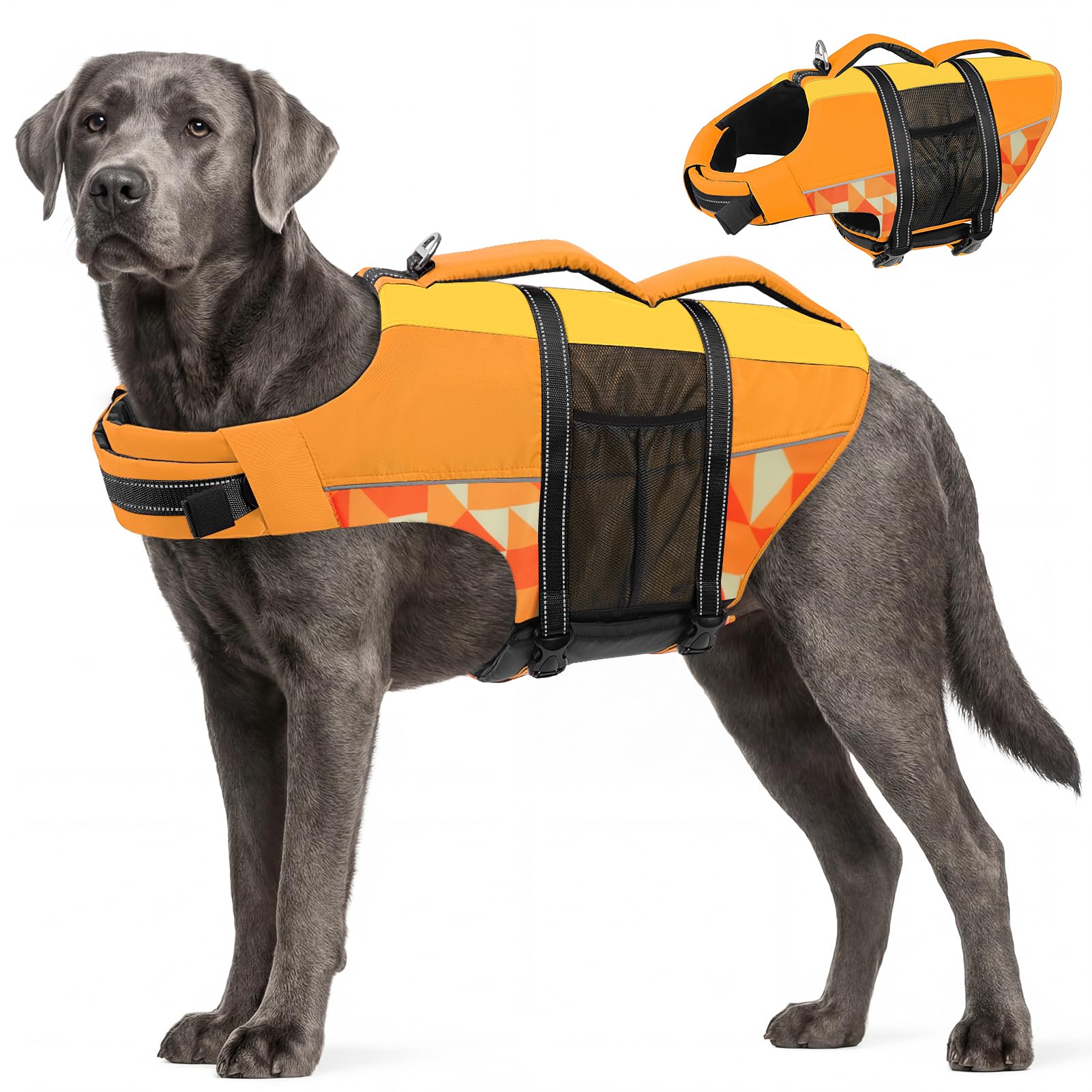 CITÉTOILE Giubbotti di Salvataggio per Cani, Regolabile Salvagente per Animali con Manico, Costume da Bagno di Sicurezza in Acqua per la Vela in Piscina Sulla Spiaggia, XXL