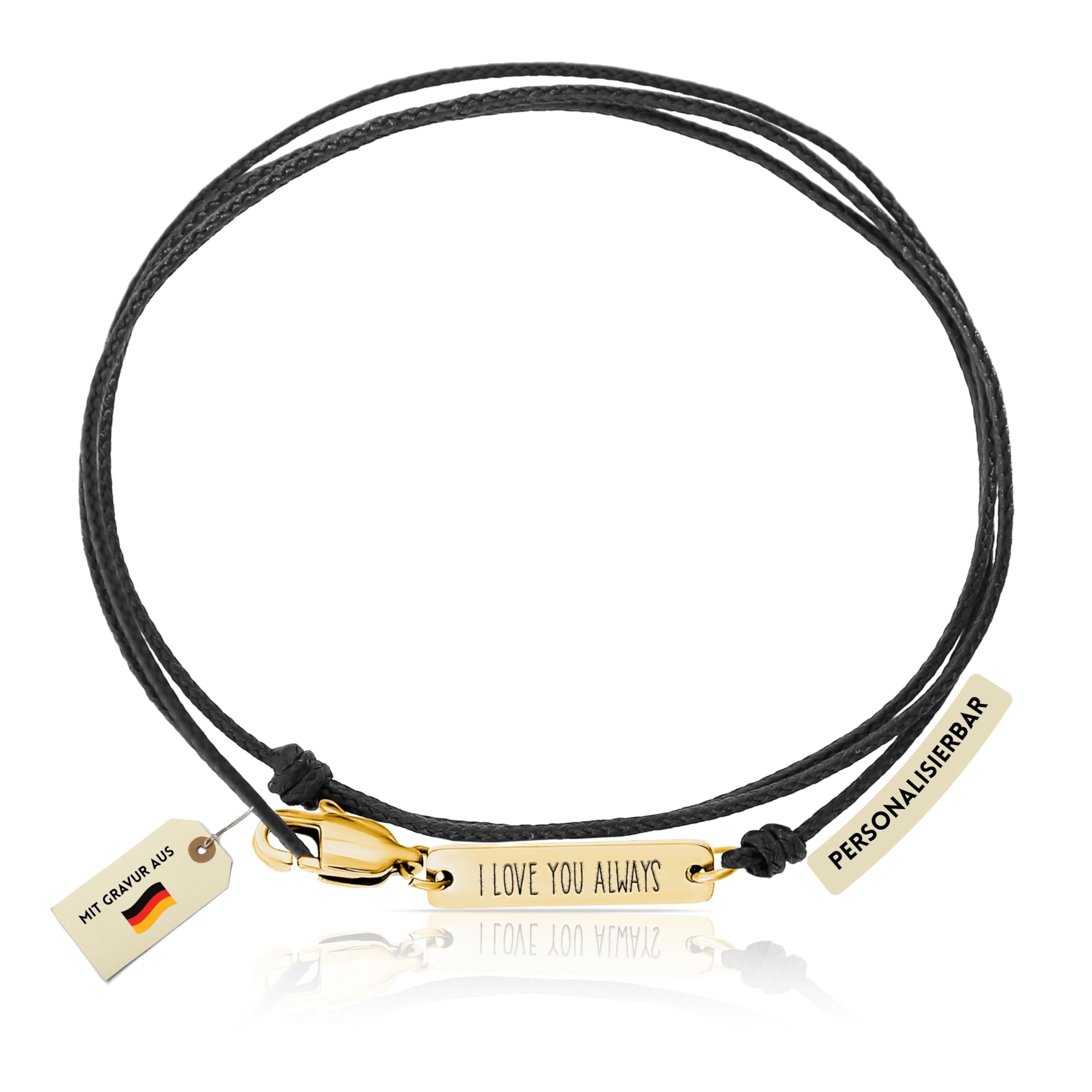Made by Nami Personalisierte Geschenke für Frauen Personalisiertes Armband Damen Herren Geschenk Freundin Freundschaftsarmbänder mit Gravur Taufe Valentinstag Weihnachten (Schwarz)