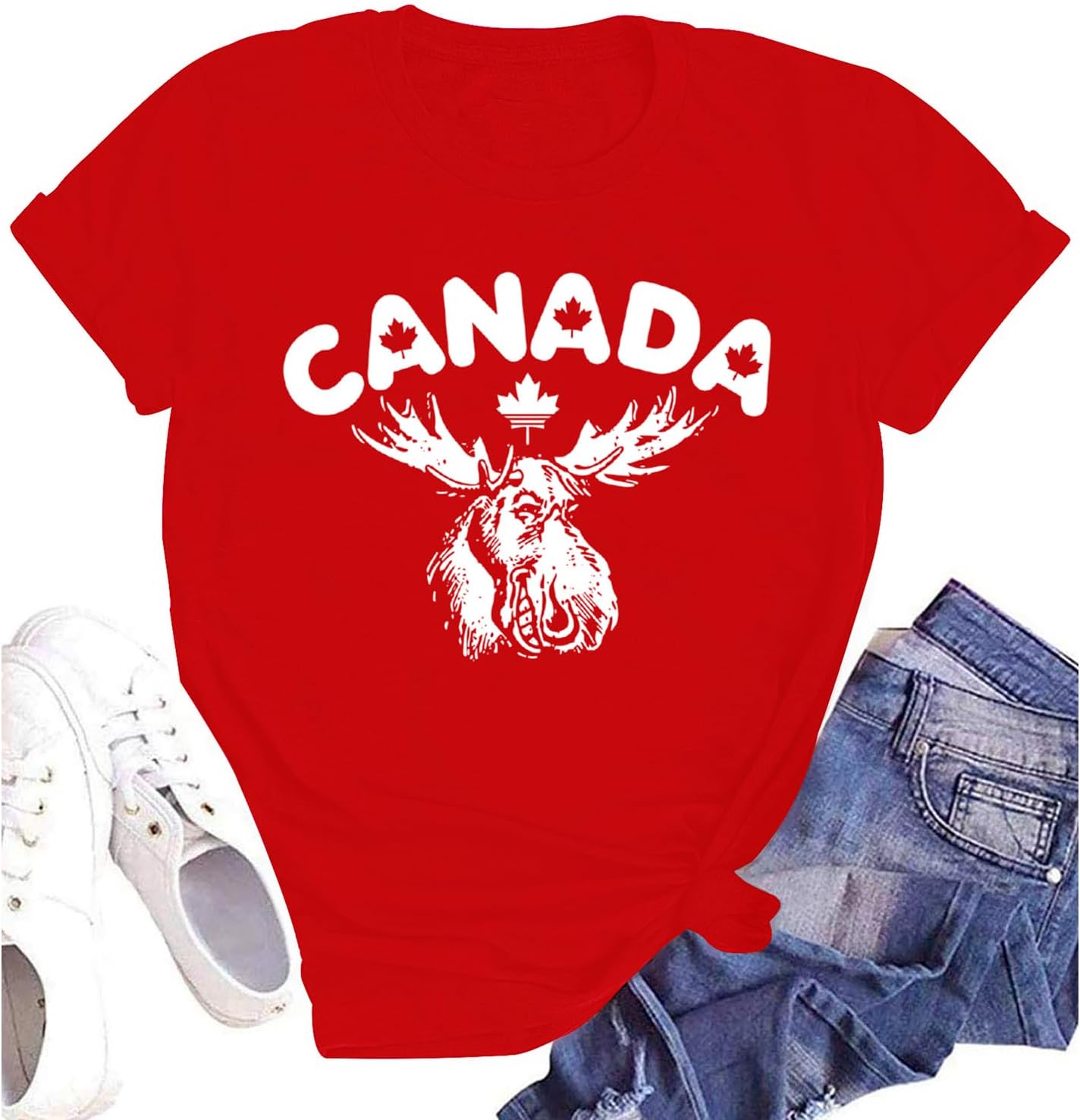 Womens Canada Shirts Canada Day Flag Short Sleeve Maple Leaf Tee Top