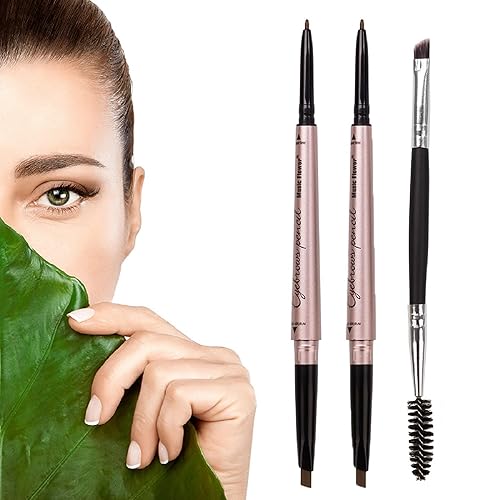 2 unidades Lápiz de cejas maquillaje impermeable de cejas con extremos duales kit profesional de mejora de cejas con cepillo de cejas marrón oscuro 1
