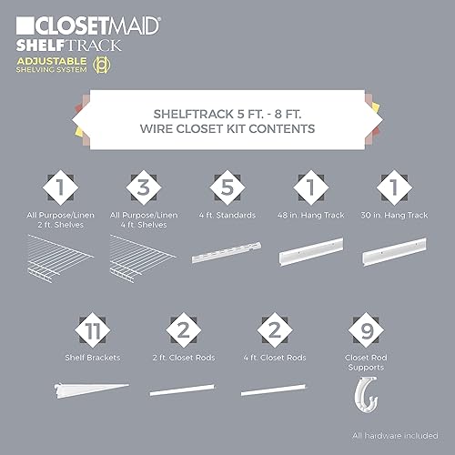 Miniatura 3 de ClosetMaid ShelfTrack - Sistema organizador de alambre para armario, ajustable de 5 a 8 pies, con estantes, barras de ropa, herrajes, acero