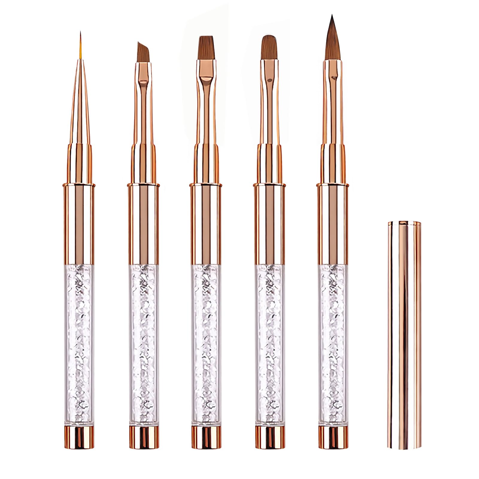 5 Stücke Nagel Pinsel mit Deckel für Gelnägel Nail Art Nailart Set, LEA-SHALL Dünn/Flach/Rund/Abgewinkelt/Acryl Nagellack Fein Pinselset UV Nägel Gel Detail Nageldesign Stift für Profi Anfänger