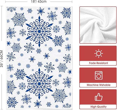 Miniatura 6 de Artoid Mode Juego de 4 toallas de cocina con diseño de árbol de Navidad azul con copos de nieve Let It Snow Merry Christmas, 18 x 26 pulgadas,