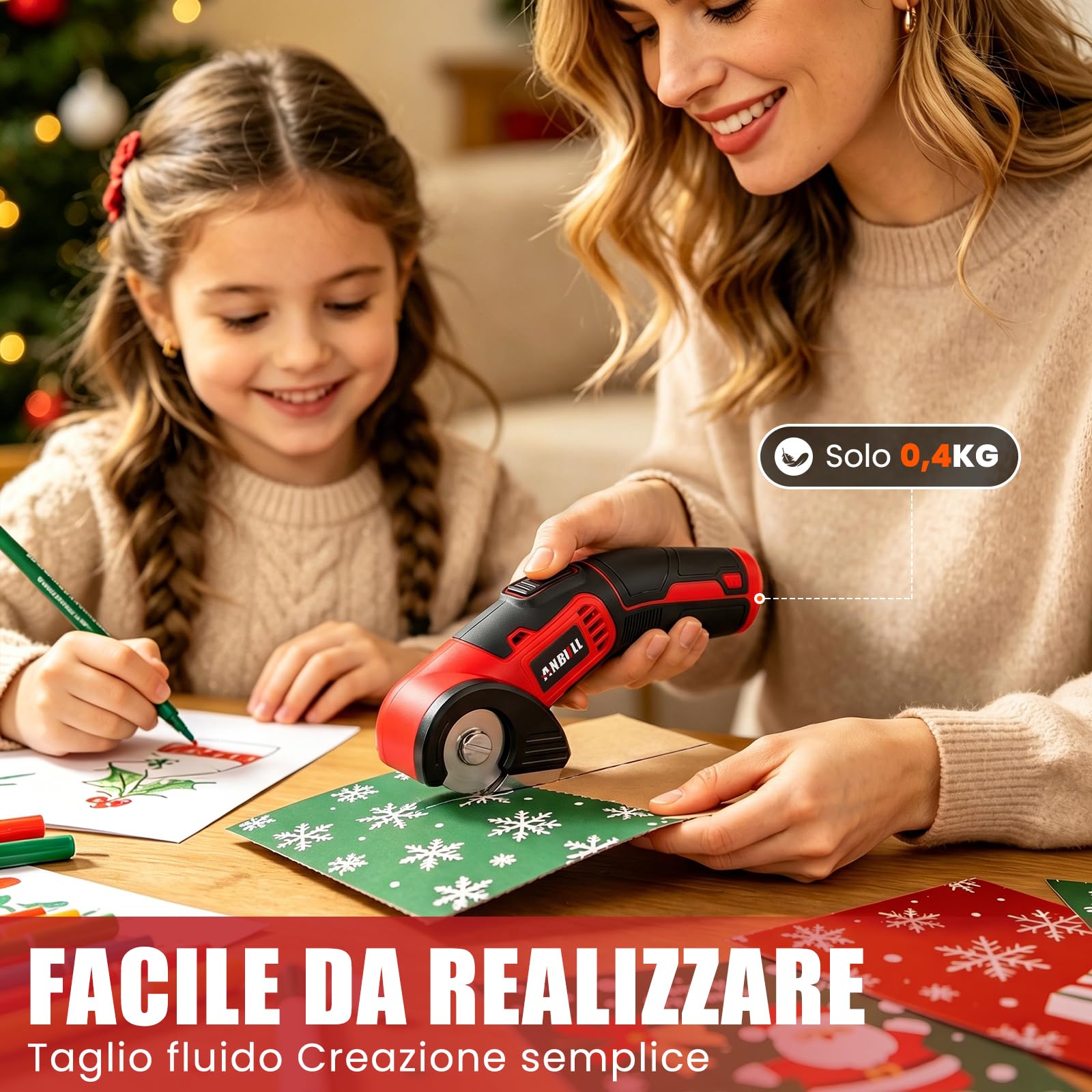 Anbull Forbici Elettriche Senza Fili 4V, Forbici Elettriche per Cartone, Taglierina Elettrica Ricaricabile USB, con 1 lama, Ideale per Tessuti, Pelle e Cartone, Leggere e Sicure per DIY