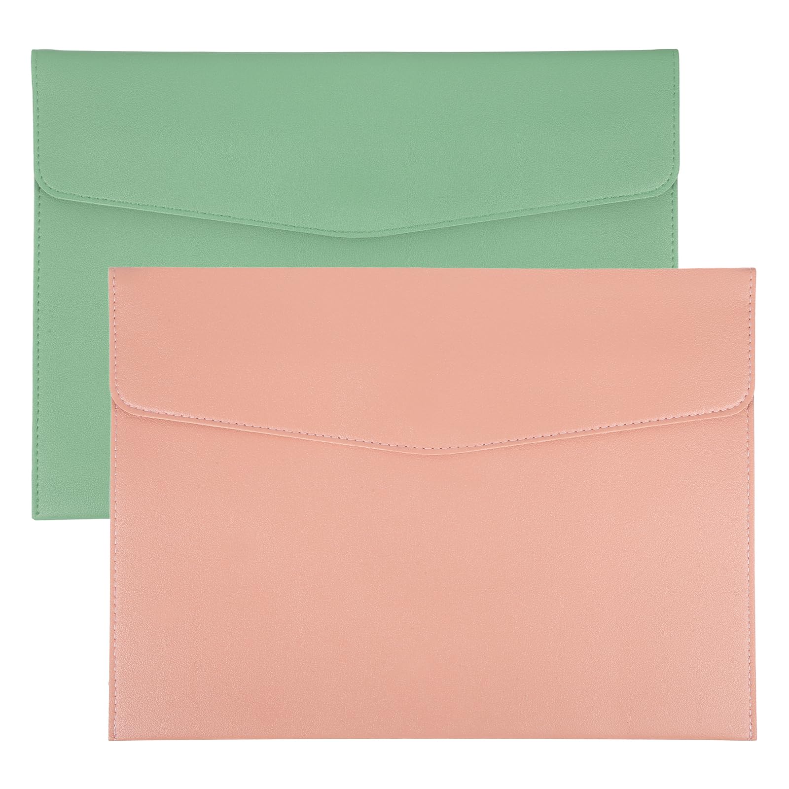 PU Leather A4 File Folder, Document Holder, Green, Pink 2Pcs